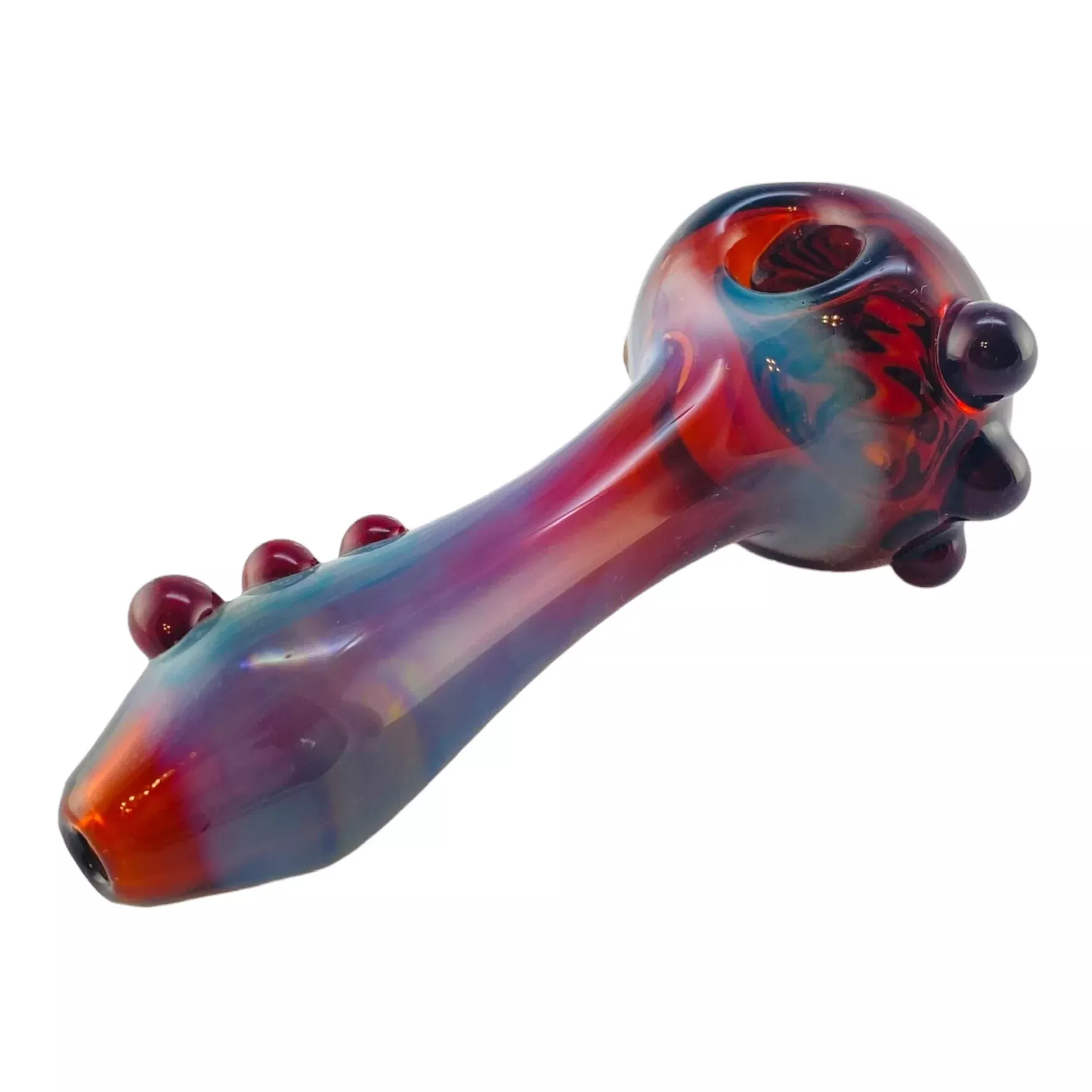Red With Blue Fade & Red/White/Black Wig Wag - Glass Hand Pipe