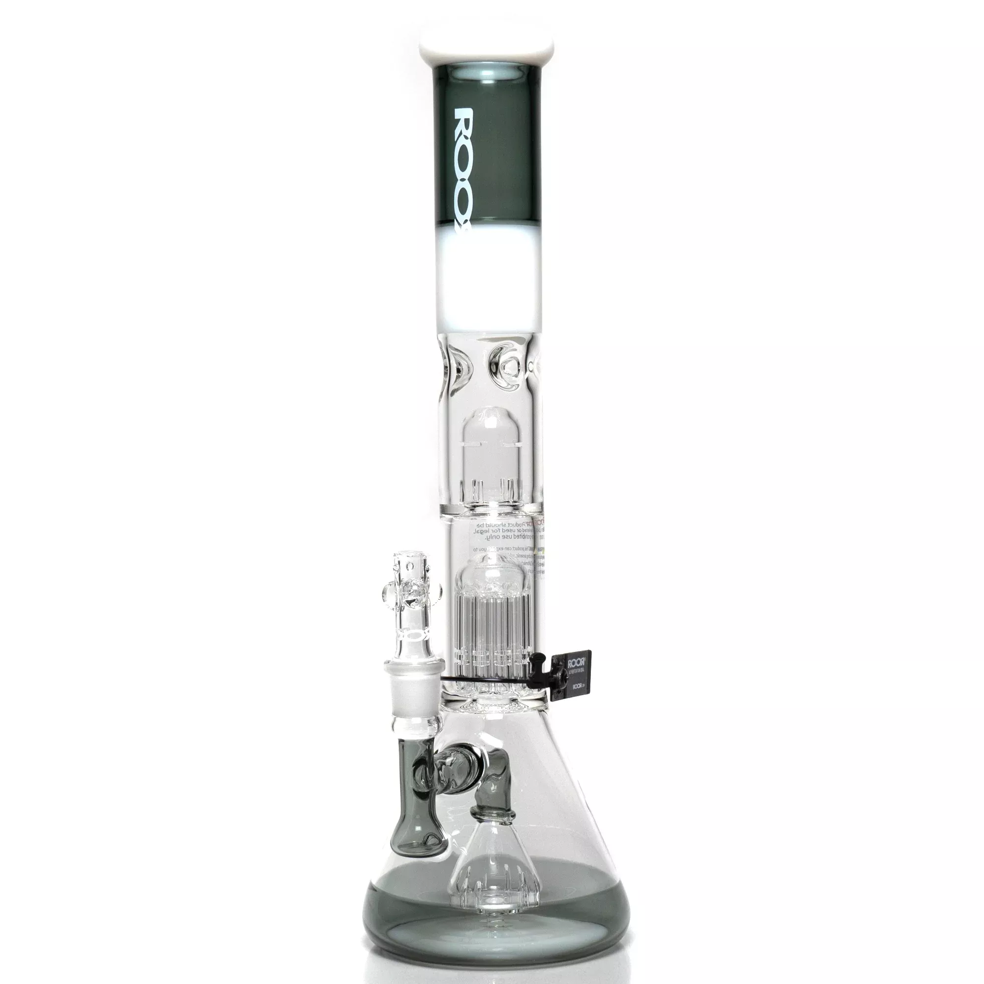 ROOR - 18” Fixed Beaker w / 10-Arm Tree Perc - Smokey Grey - White Label