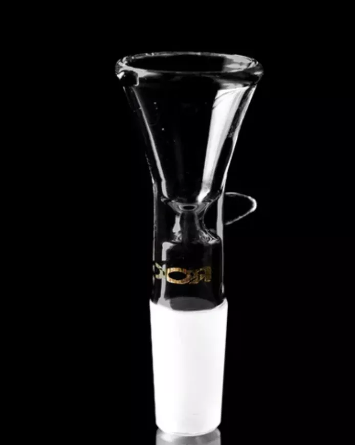 Roor Glass 14mm Gold Decal Funnel Bowl with Pointed Handle – Premium Glass Bowl Piece