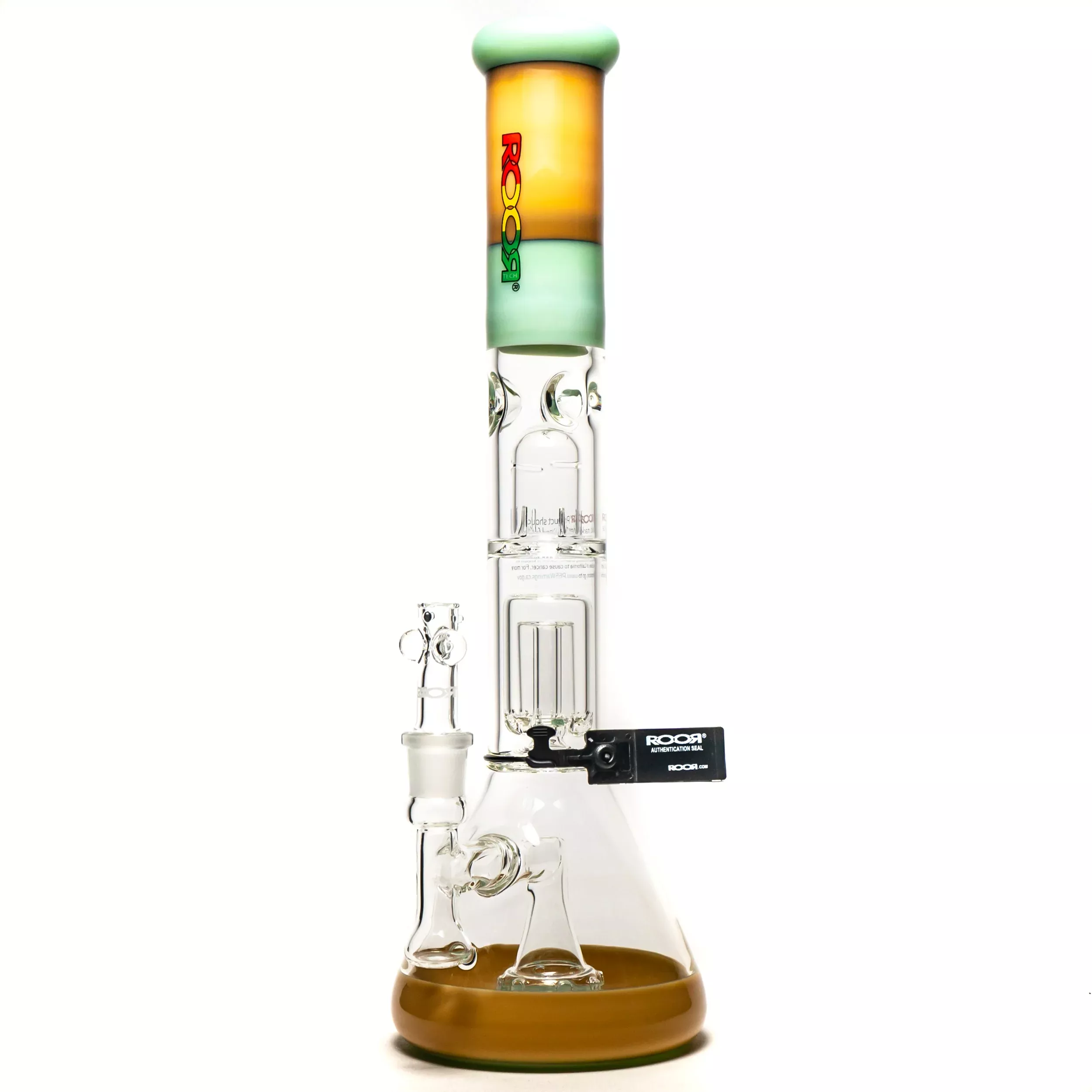 ROOR.US - 18” Fixed Beaker - Barrel Perc - Milky Tangie & Mint - Rasta Label