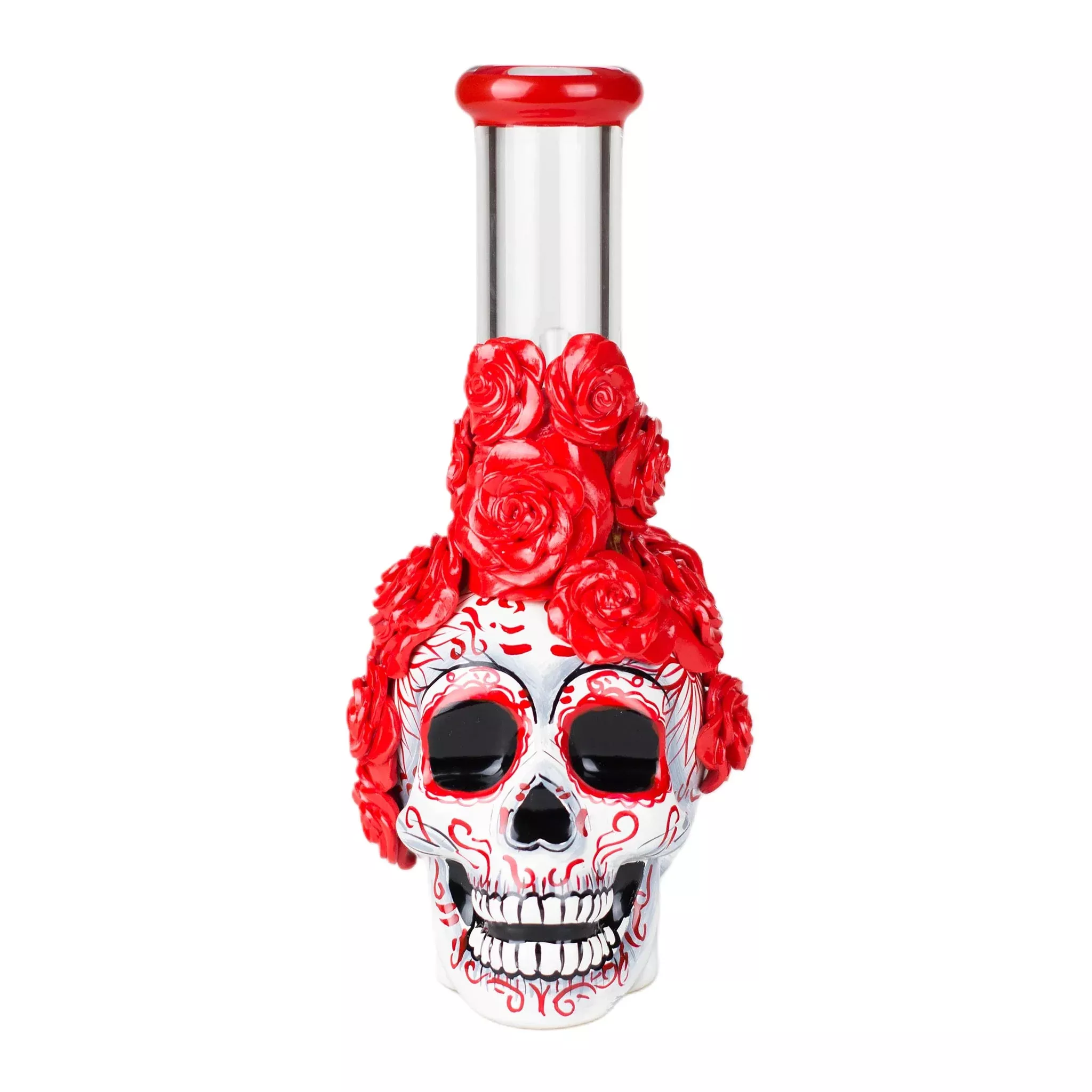 Rose Skull Glass Bong 9"