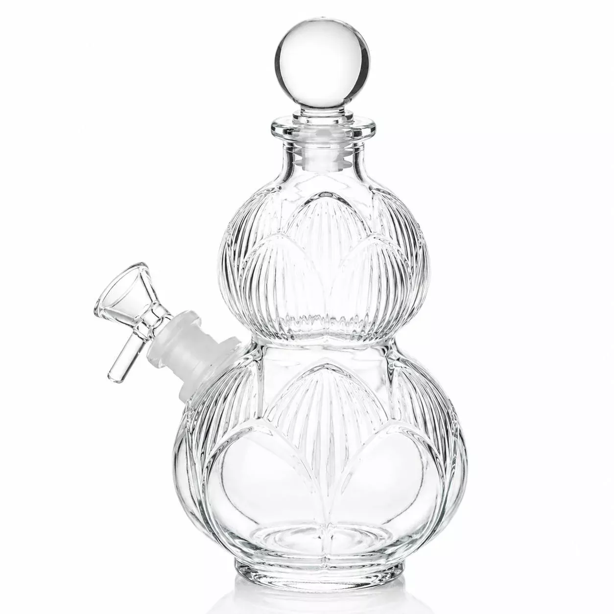 SeshGear Vintage Clear Gourd Glass Bong with Lotus Detail