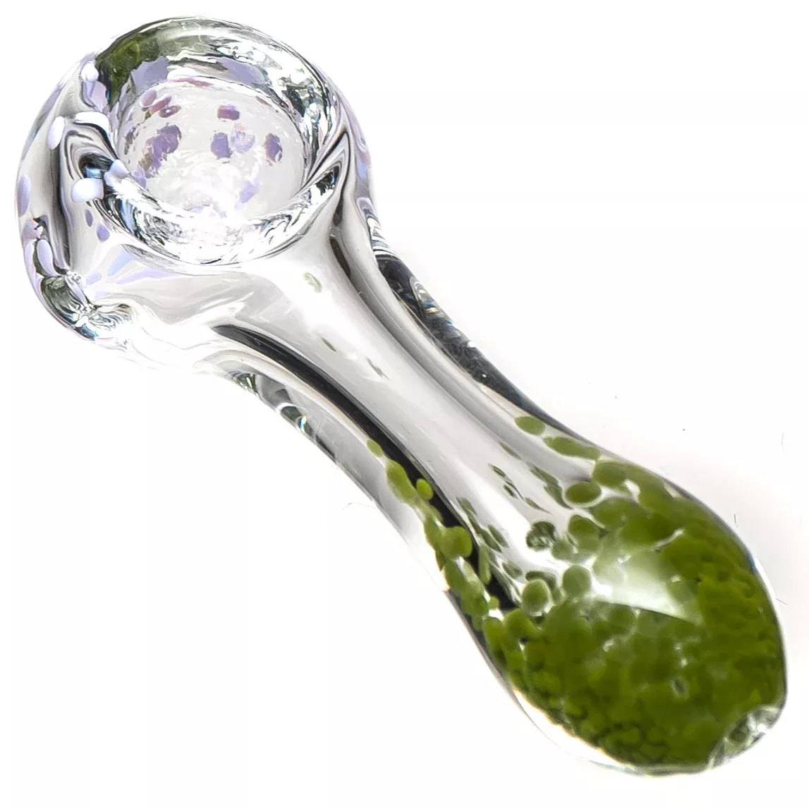 Shooters - Clear & Frit Spoon w / Dots - Green w / Pink