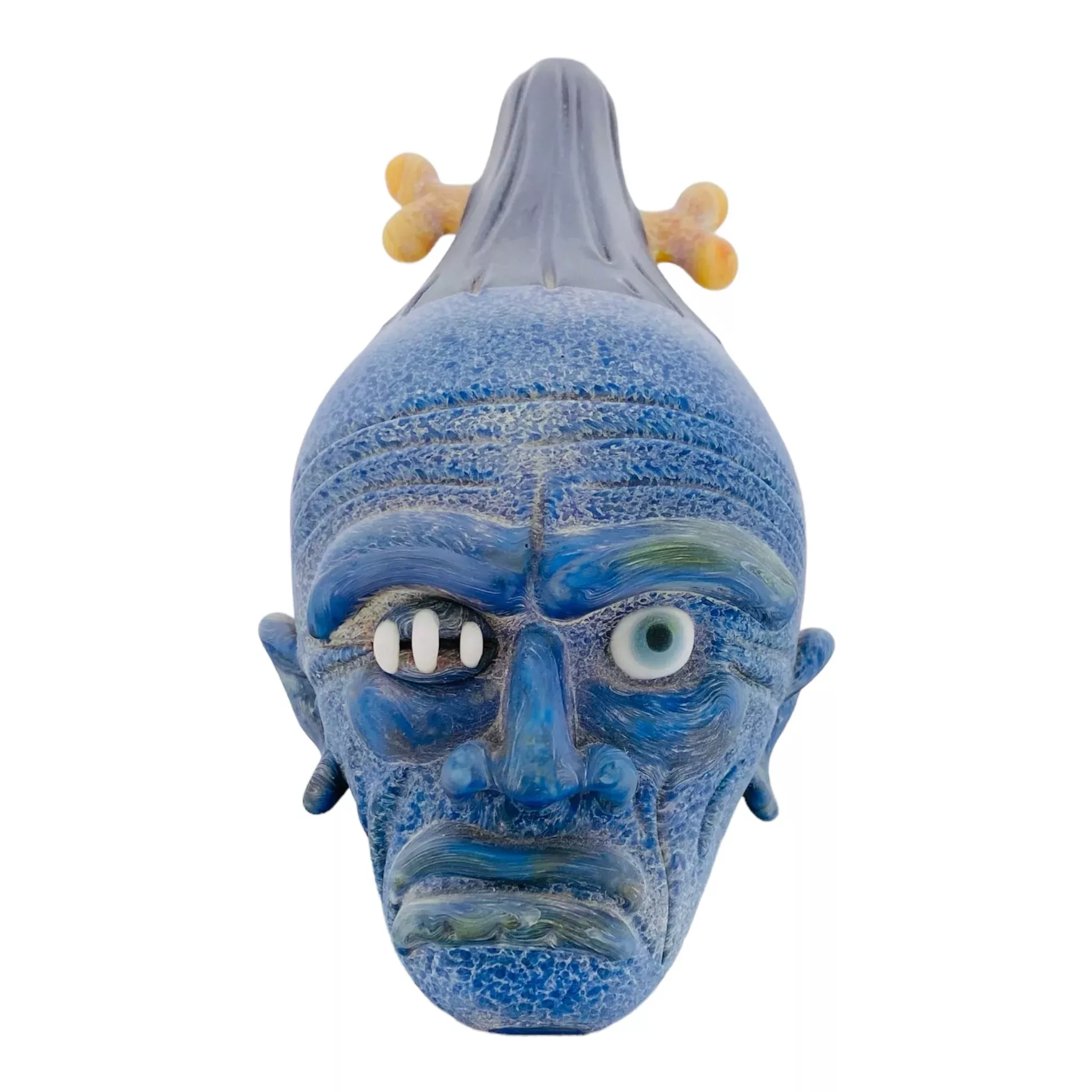 Shrunken Head Glass Hand Pipe Blue Blizzard