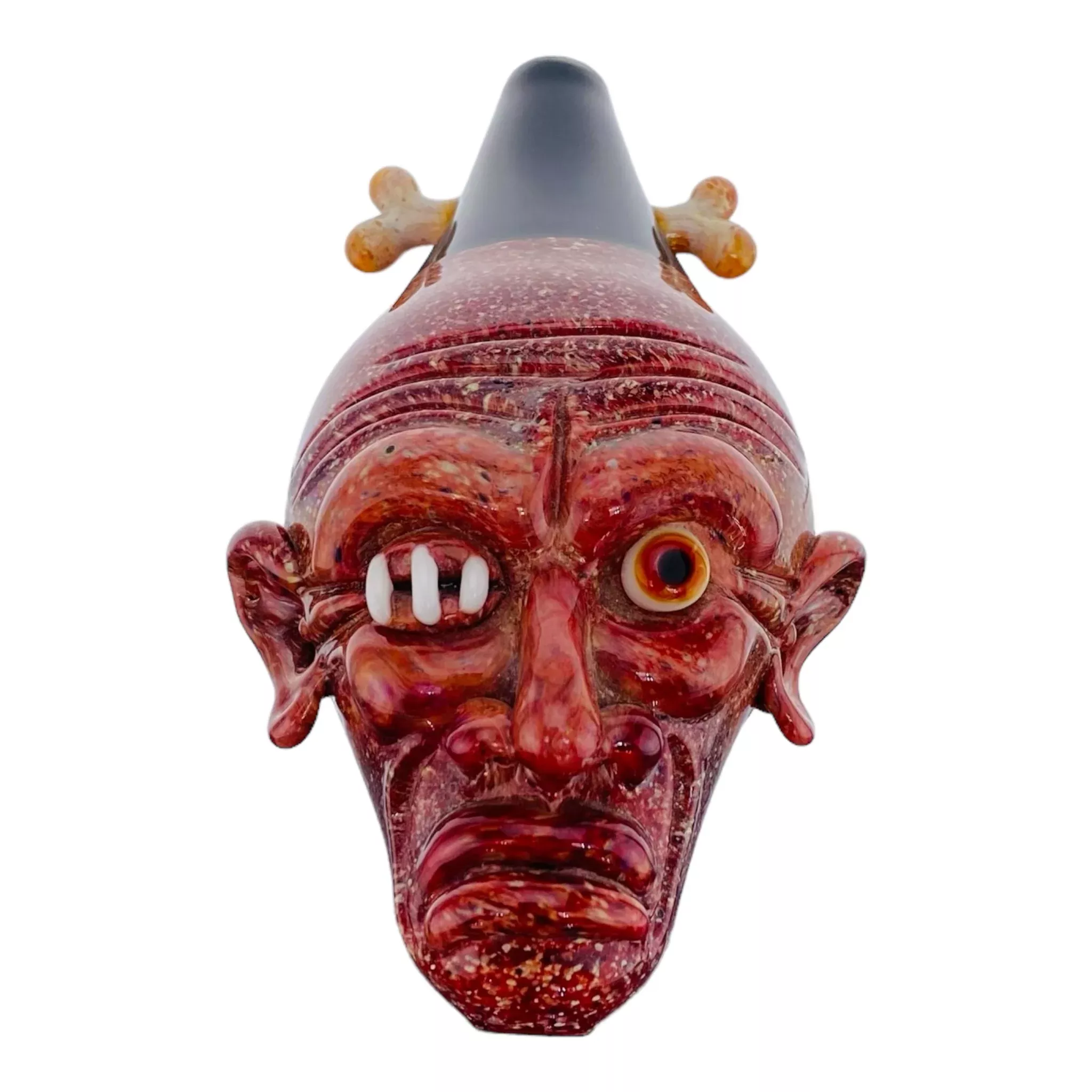 Shrunken Head Glass Hand Pipe Red Blizzard