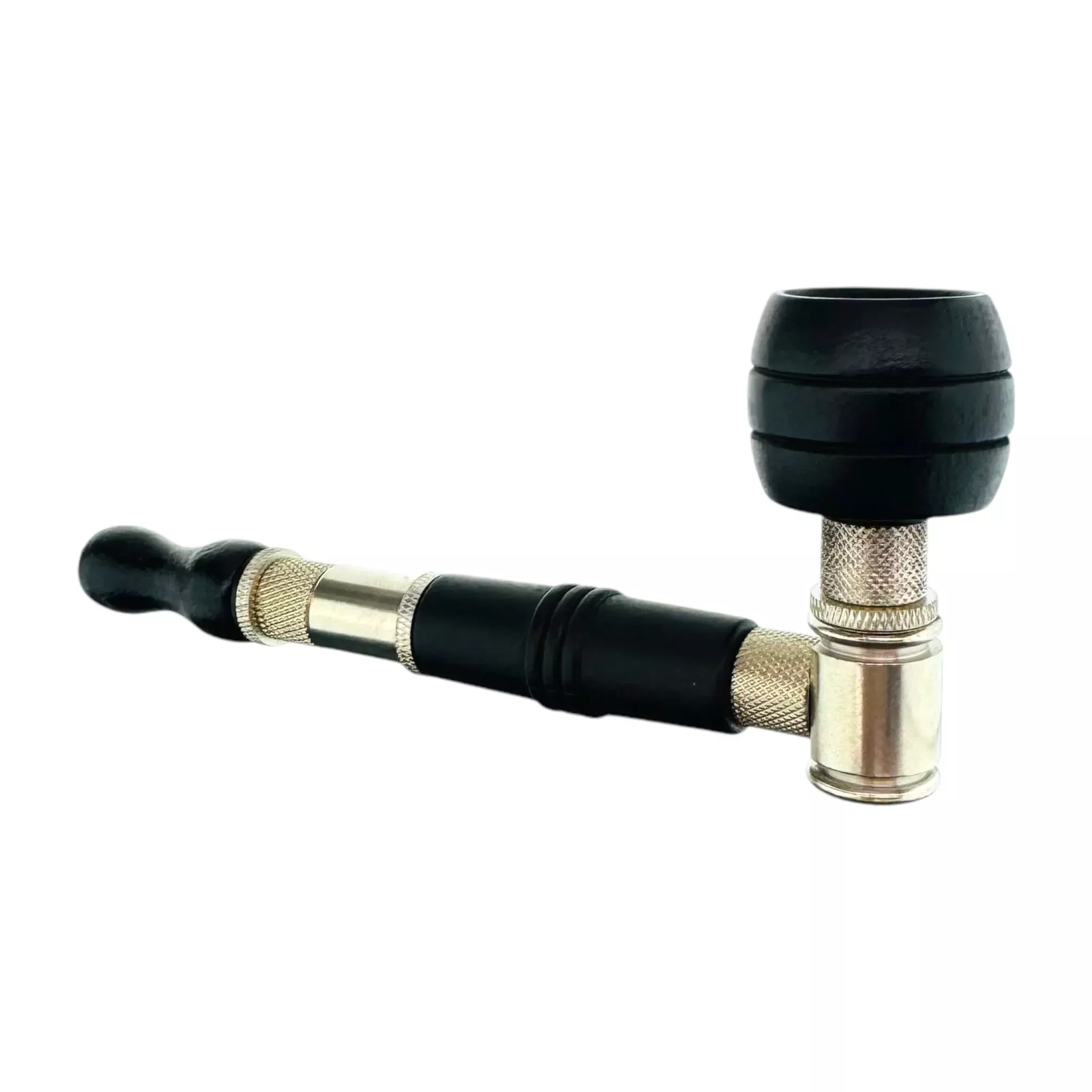 Silver And Black Long Stem Wood And Metal Smoking Pipe