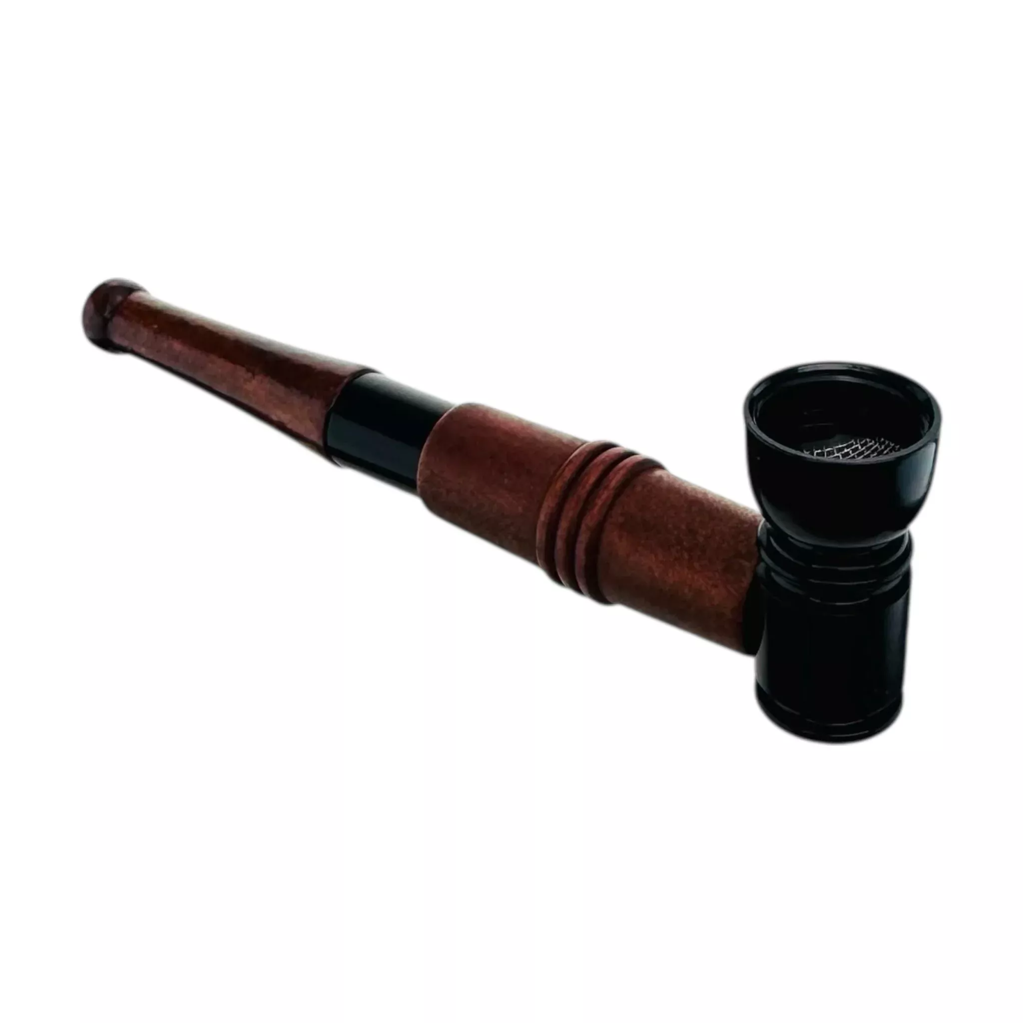 Simple Long Stem Wood And Metal Smoking Pipe