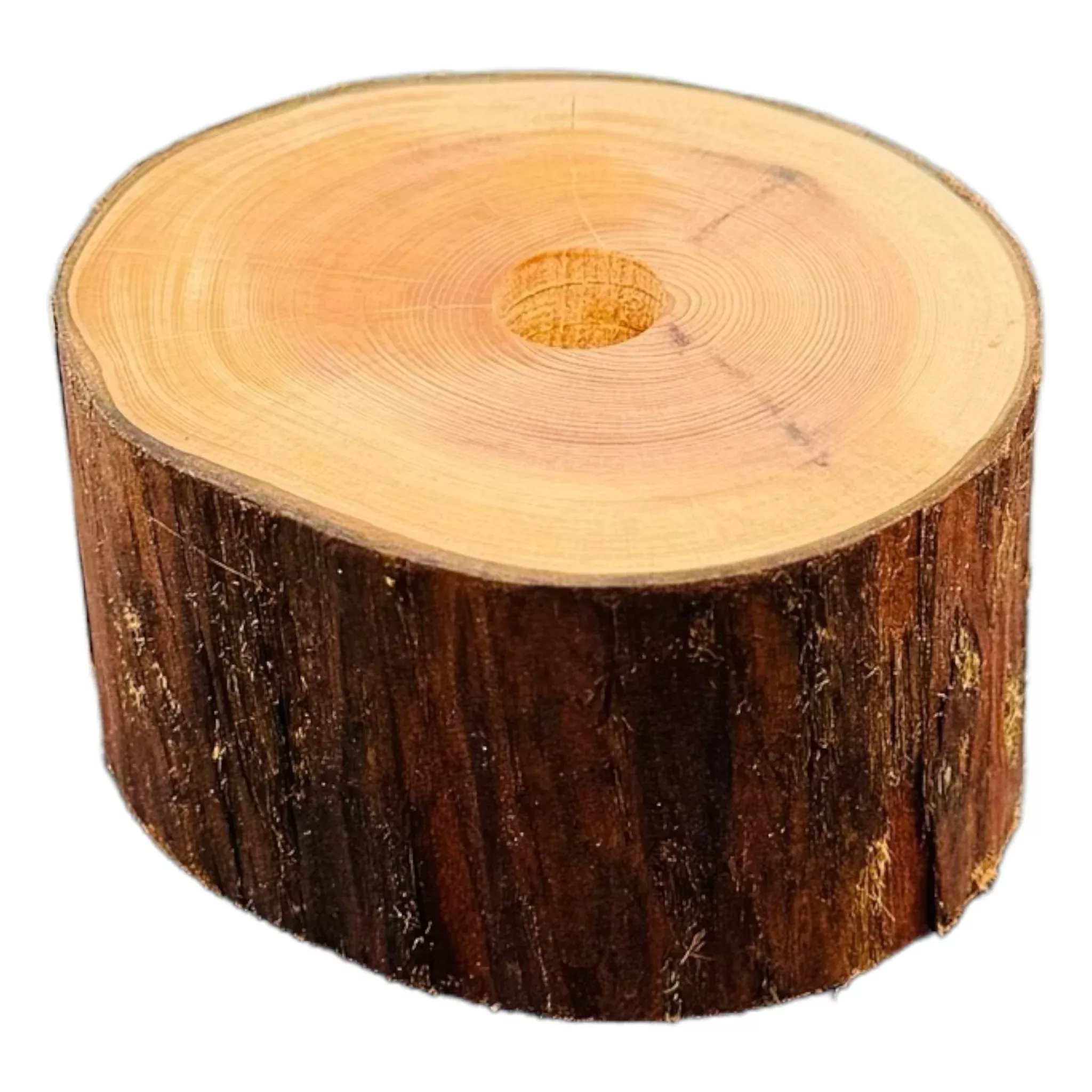 Single Hole Wood Display Stand Holder For 14mm Bong Bowl Pieces Or Quartz Bangers - Redwood Live Edge Round
