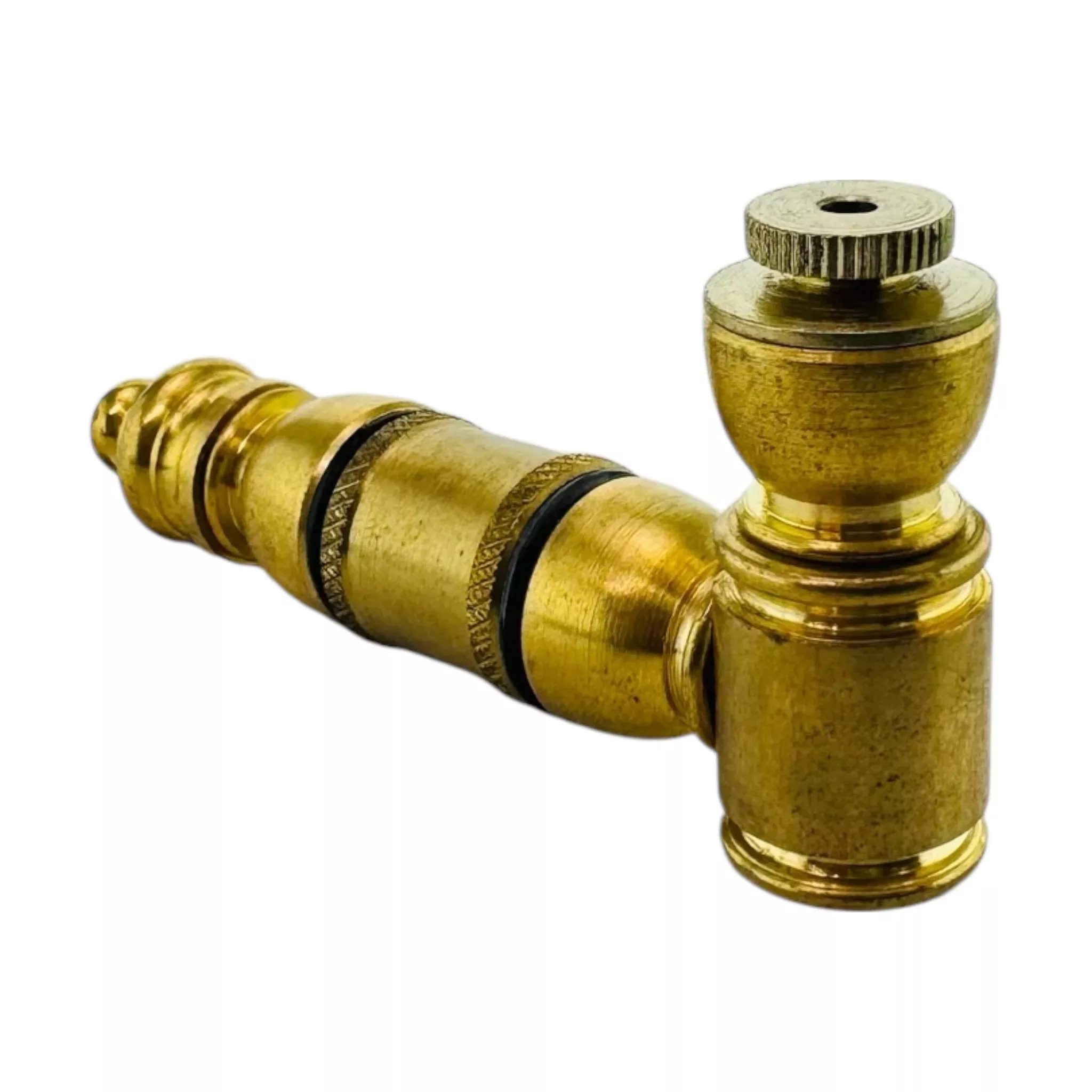 Small Brass Extended Mini Chamber Hand Pipe With Cap