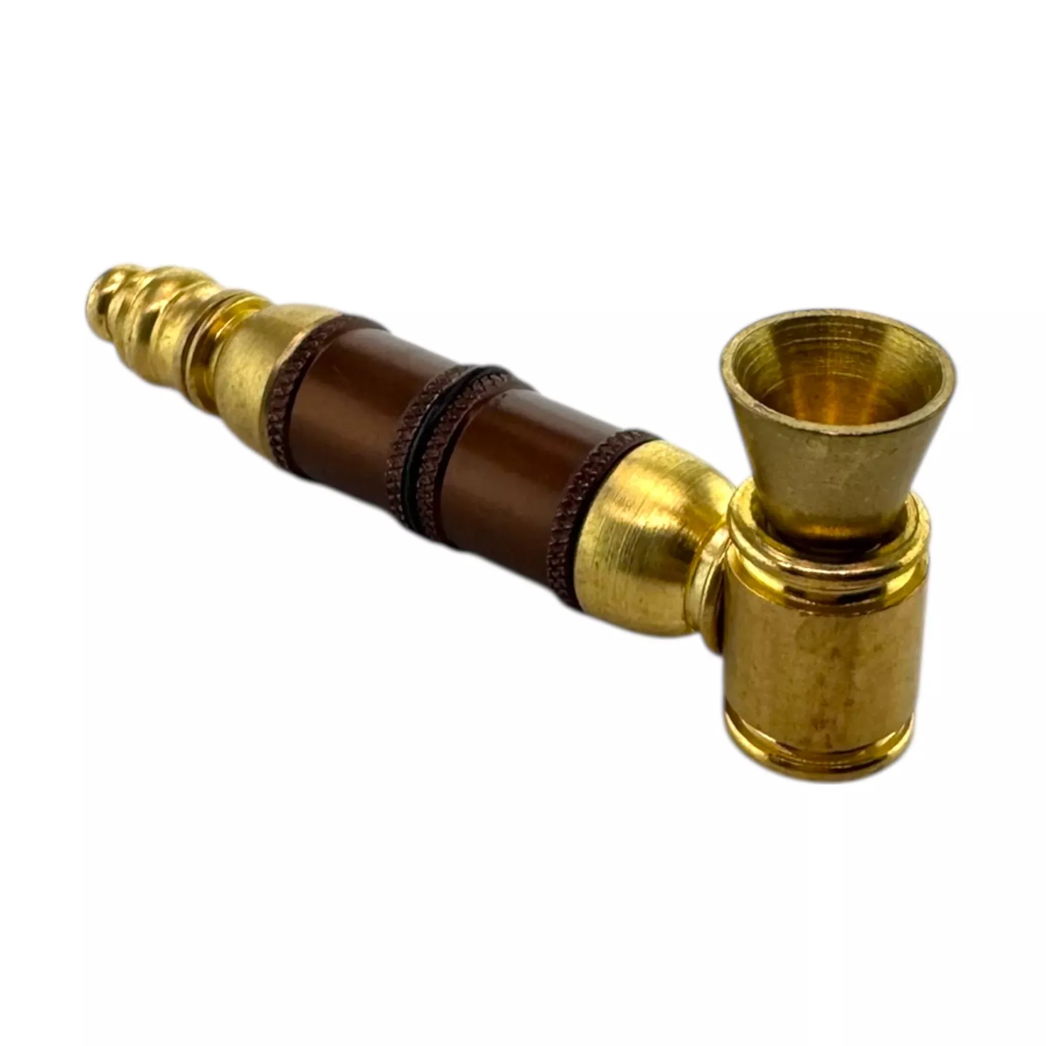 Small Brass Extended Mini Chamber Hand Pipe With Funnel Bowl
