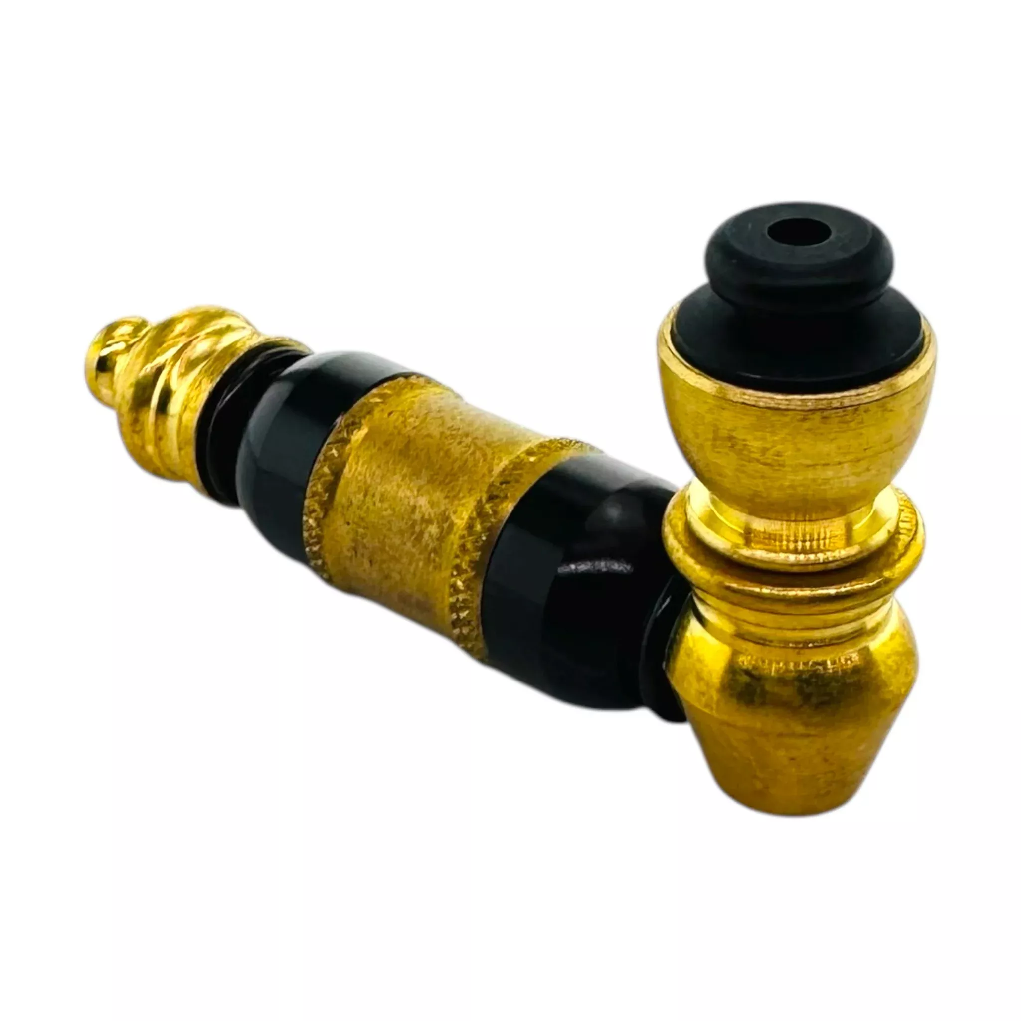 Small Gold And Black Anodized Aluminum Extended Mini Chamber Hand Pipe With Cap