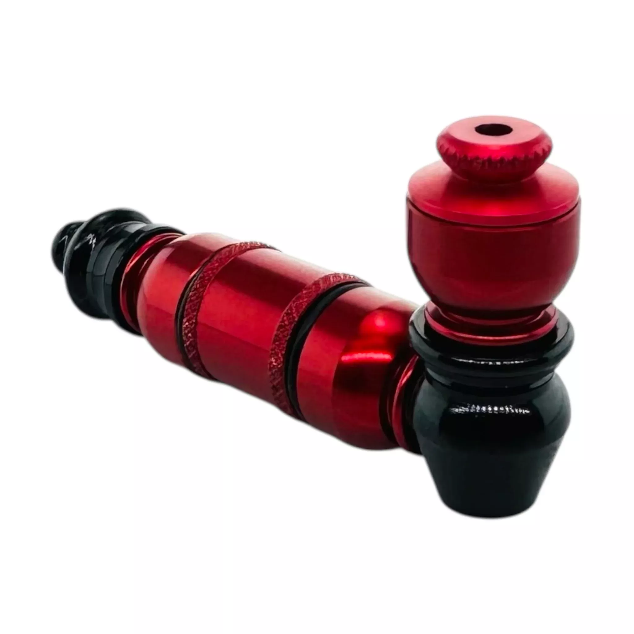 Small Red And Black Anodized Aluminum Extended Mini Chamber Hand Pipe With Cap