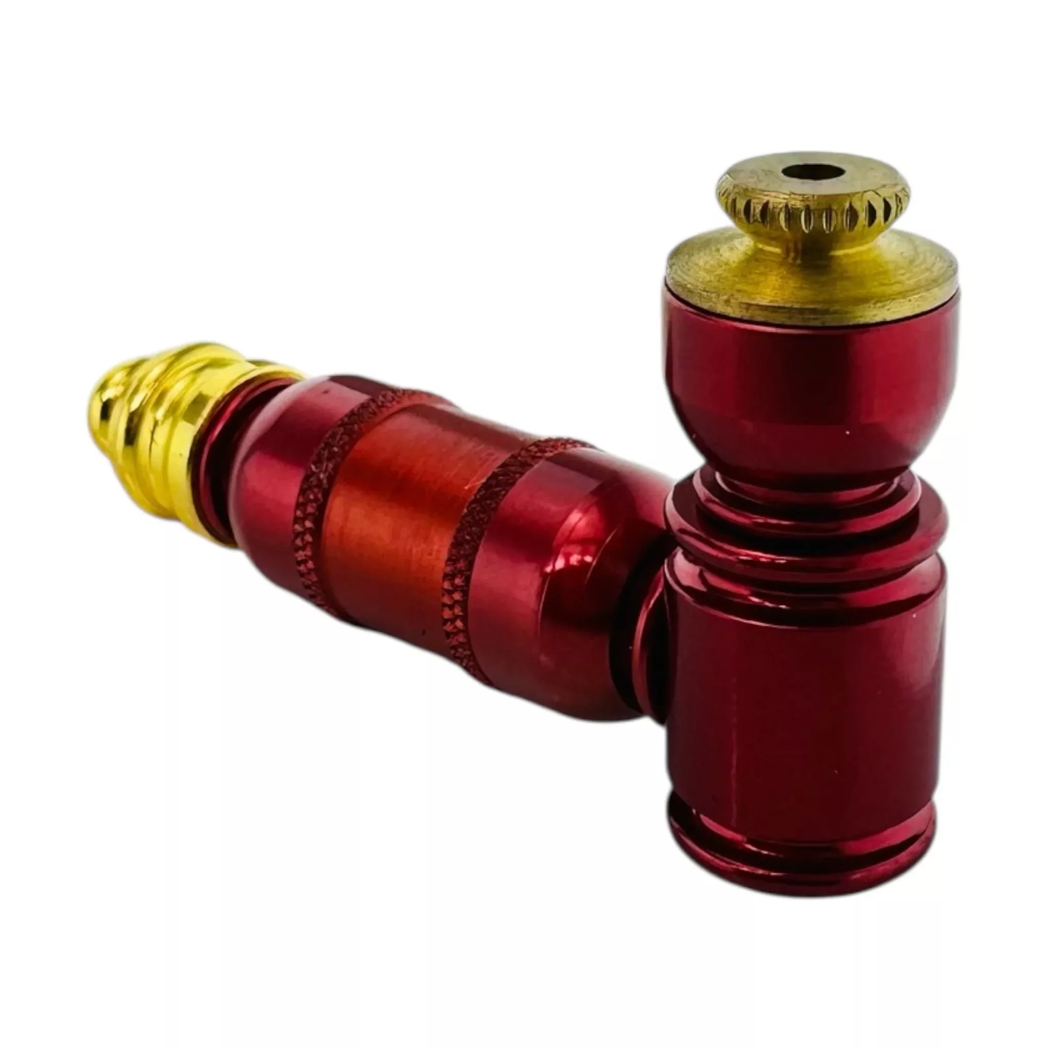 Small Red And Gold Extended Mini Chamber Hand Pipe With Cap