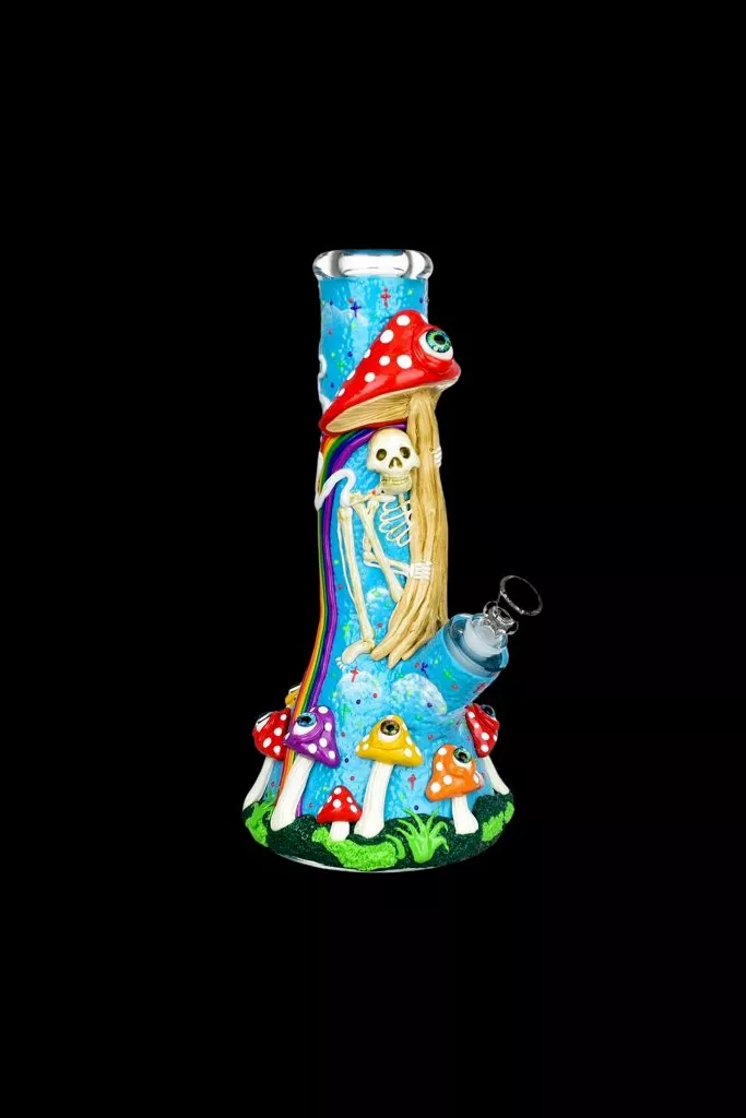 Sneaky Skeleton And Watchful Fungi Glow In Dark Beaker Bong