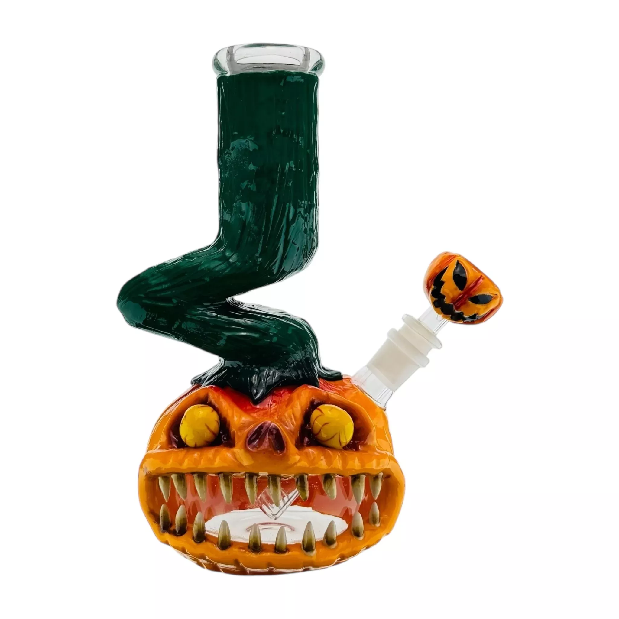 Spooky Jack'o'Lantern With Zong Neck Glass Monster Bong 10 Inch