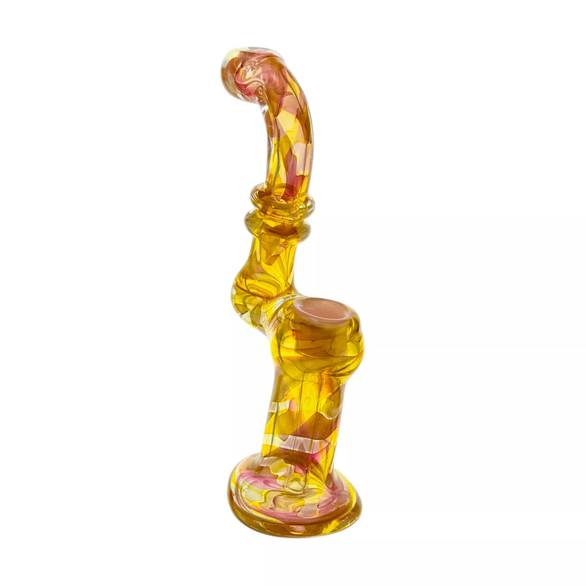 Stand Up Silver And Gold Fumed Bubbler Water Pipe With Pink Bowl