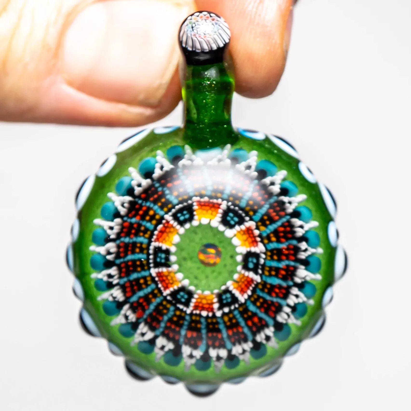 Steve H Glass - Detail Pendant - Dot Stack w / Opal - Green Stardust