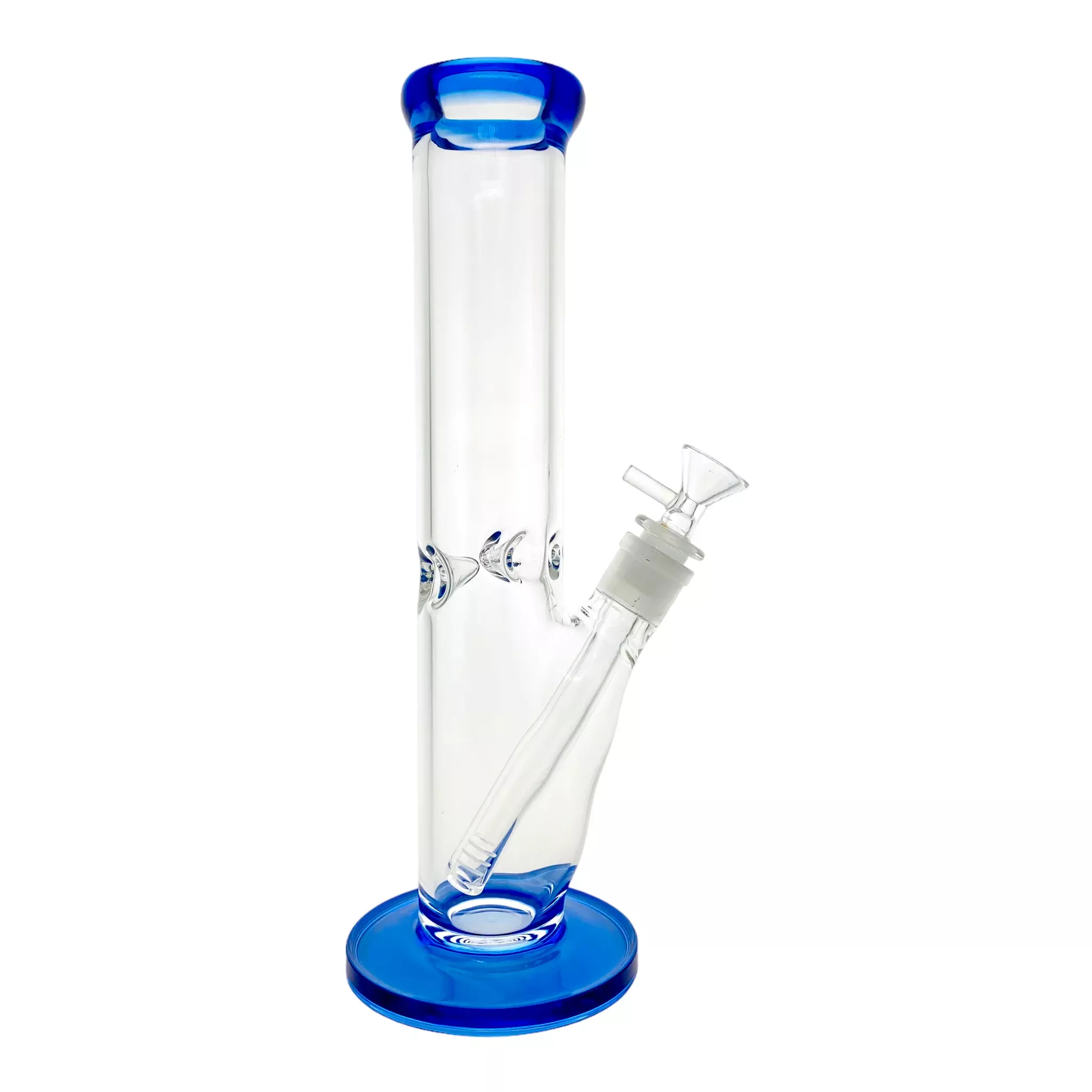 Straight Tube Bong With Blue Mouthpiece And Base 12 Inch