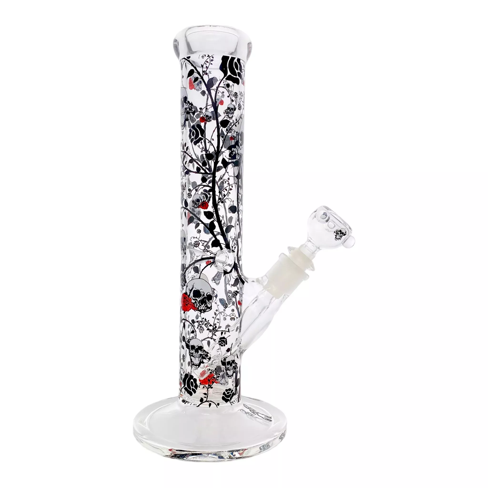 Straight Tube Bong With Skull And Roses 12 Inch