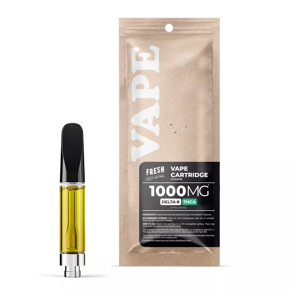 THCA, D8 Vape Cart - 1000mg - Wedding Cake - Hybrid - 1ml - Fresh