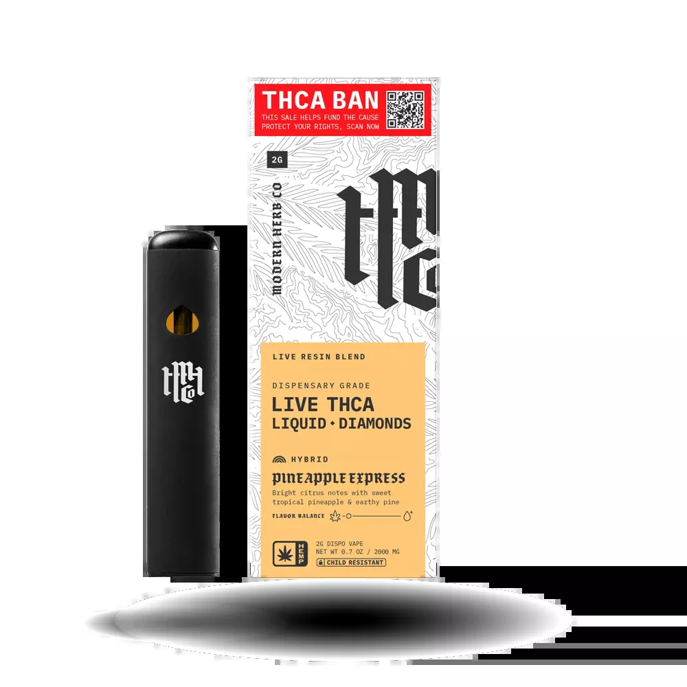 THCa Disposable Live Resin Liquid Diamonds: Pineapple Express (Hybrid) - 2g
