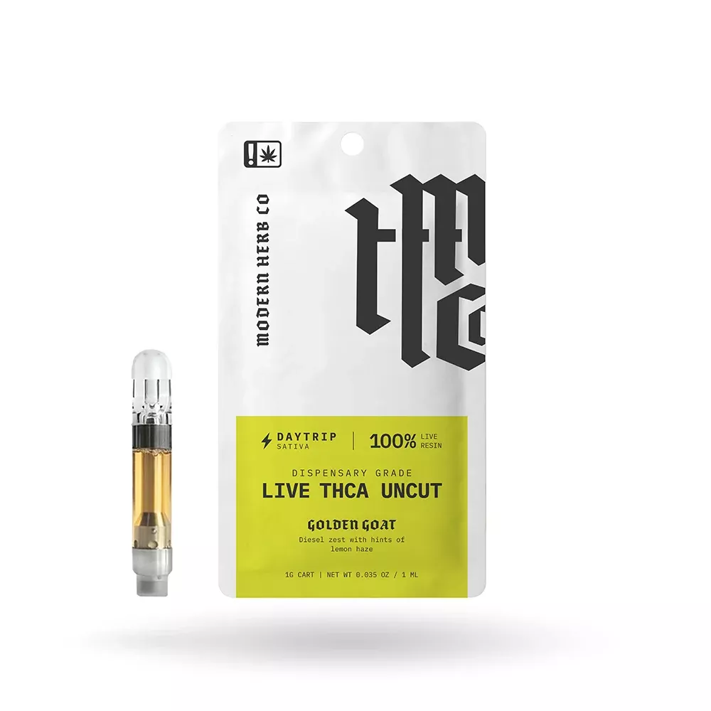 THCa Live Resin Vape Cartridge Uncut: Golden Goat (Sativa) - 1g