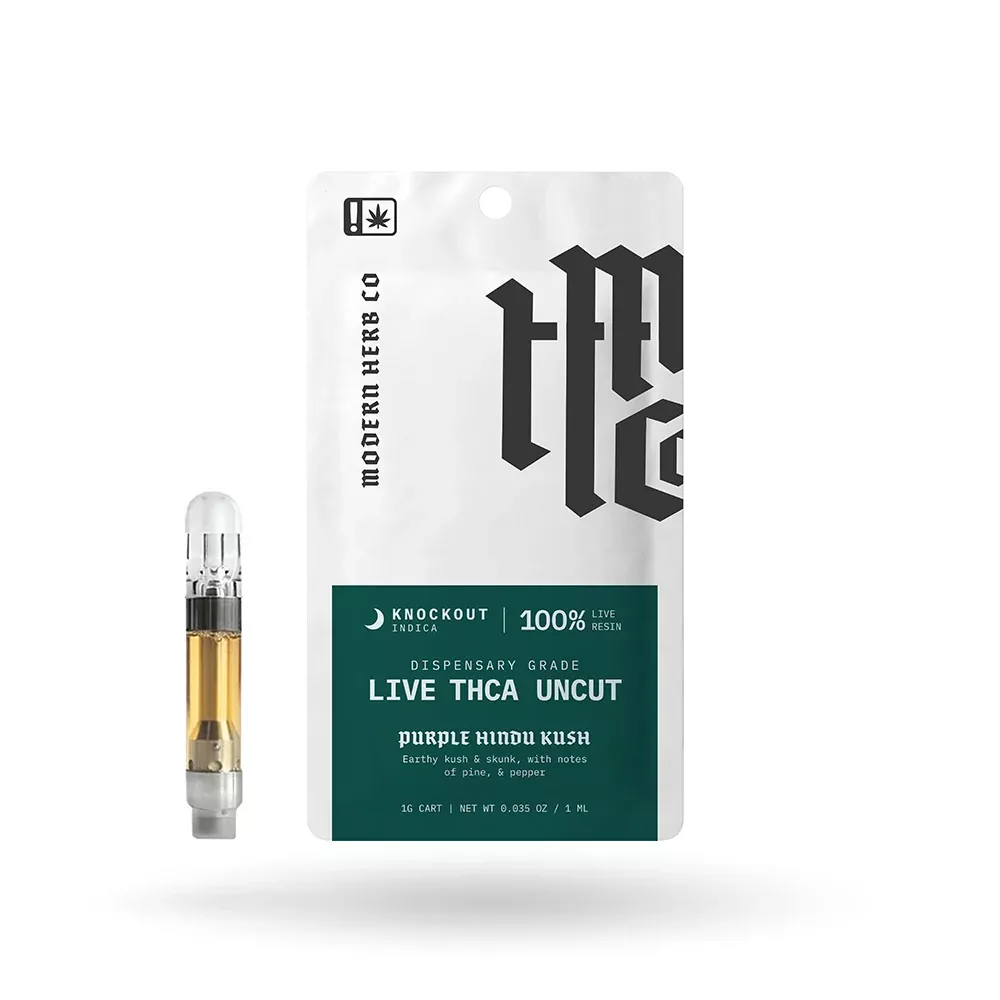 THCa Live Resin Vape Cartridge Uncut: Purple Hindu Kush (Indica) - 1g