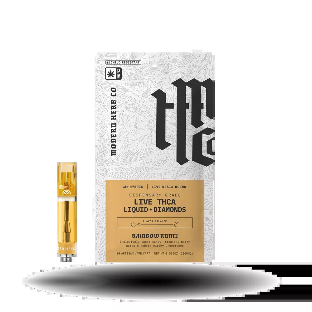 THCa Vape Cartridge Live Resin Liquid Diamonds: Rainbow Runtz (Hybrid) - 1g