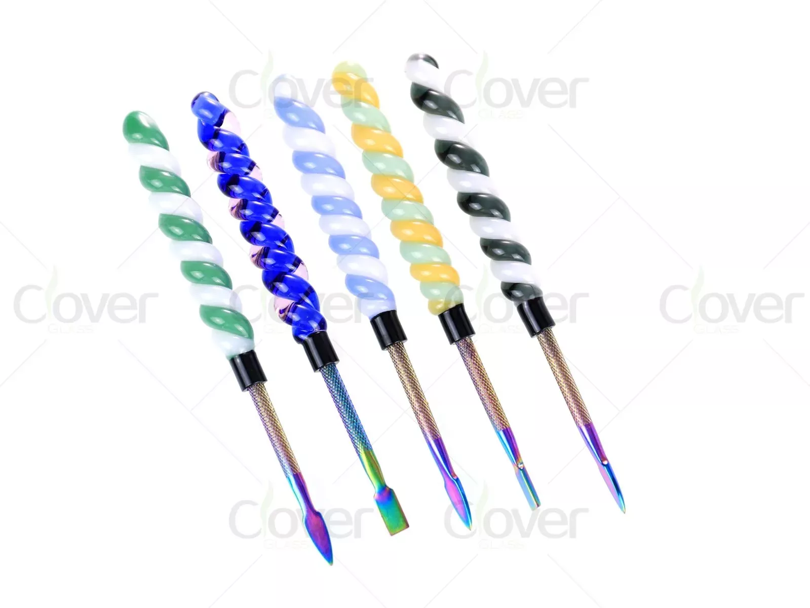 Twisted Glass Dab Tool kit with Spiral Handle & Titanium Rainbow Tip for Concentrates
