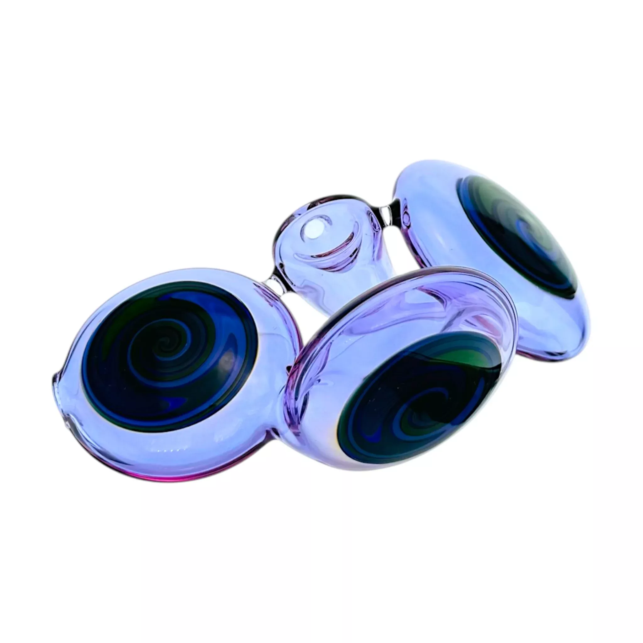 Unique Triple Wig Wag Line Work Disc Purple Glass Hand Pipe