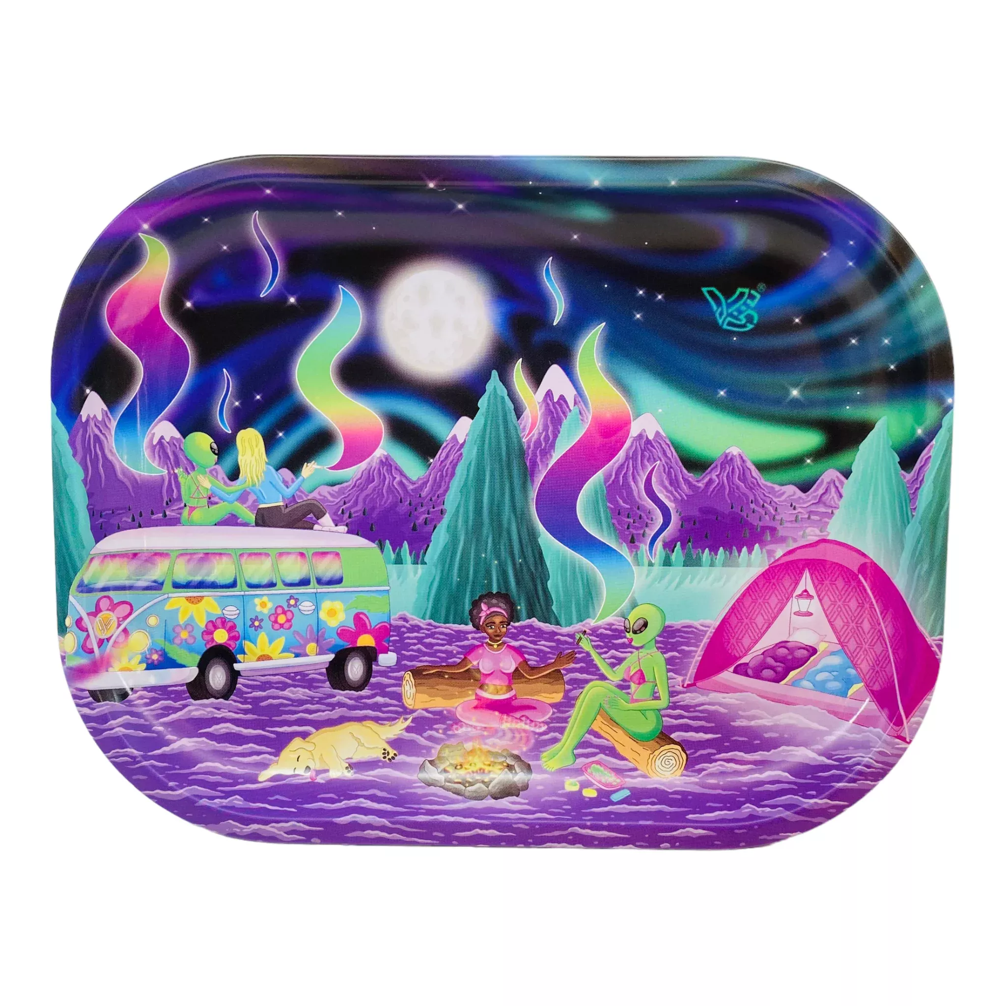 V Syndicate Metal Rolling Tray Small Hippe Girls And Aliens Smoke Sesh