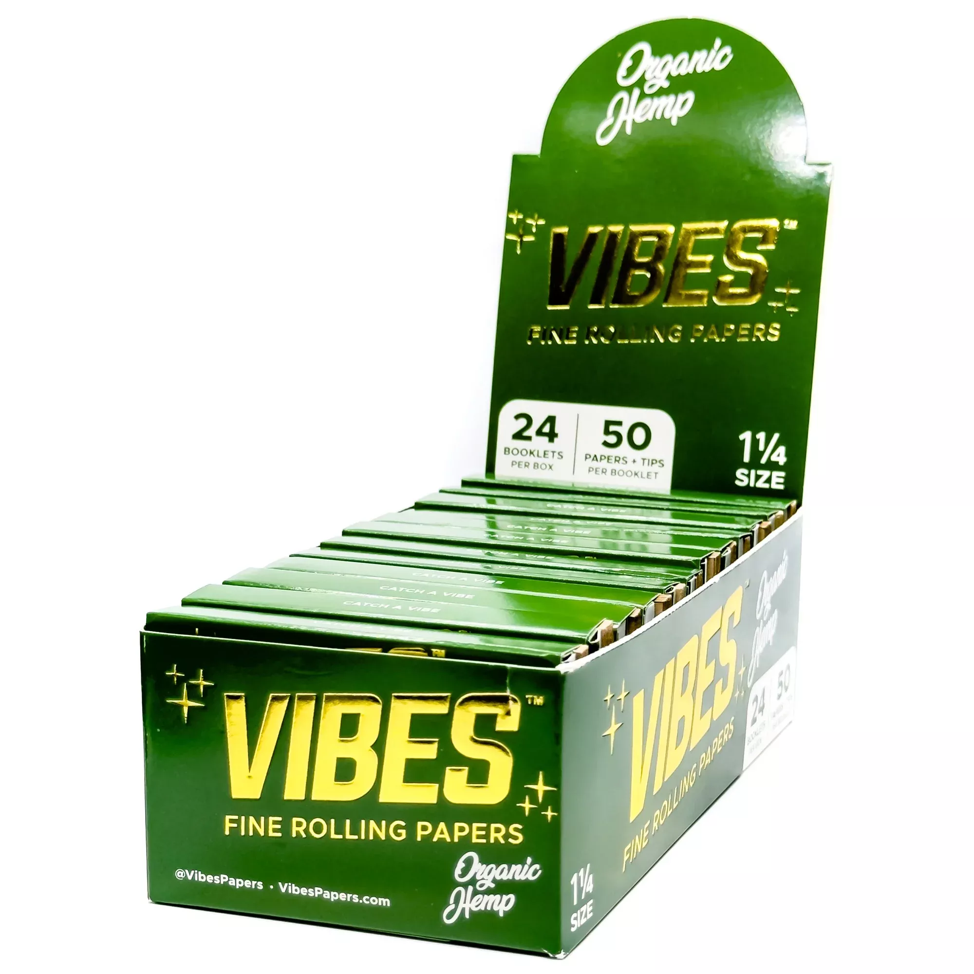 Vibes - 1.25 Organic Hemp - 50 Paper Booklet w / Tips - 24 Pack Box