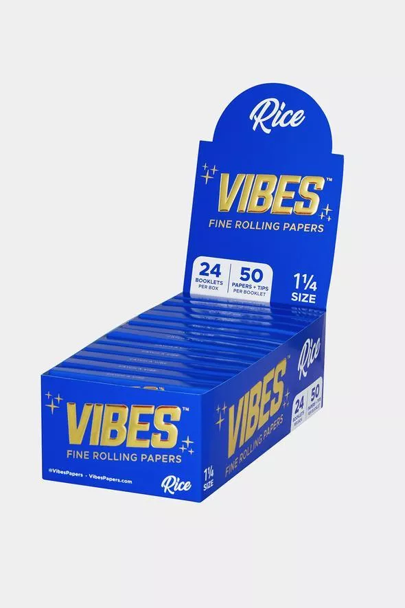 Vibes Fine Rice Rolling Papers – Chalk-Free (50ct Display Box)