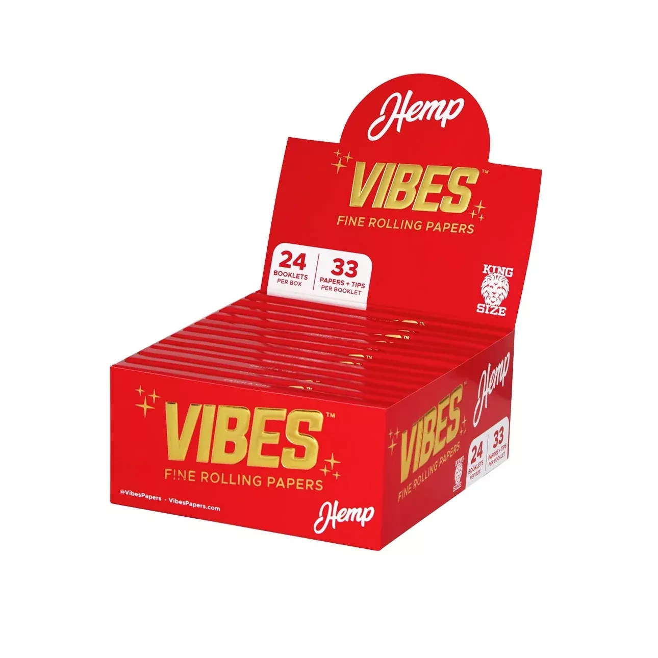 Vibes - King Size Slim Hemp - 33 Paper Booklet w / Tips - 24 Pack Box