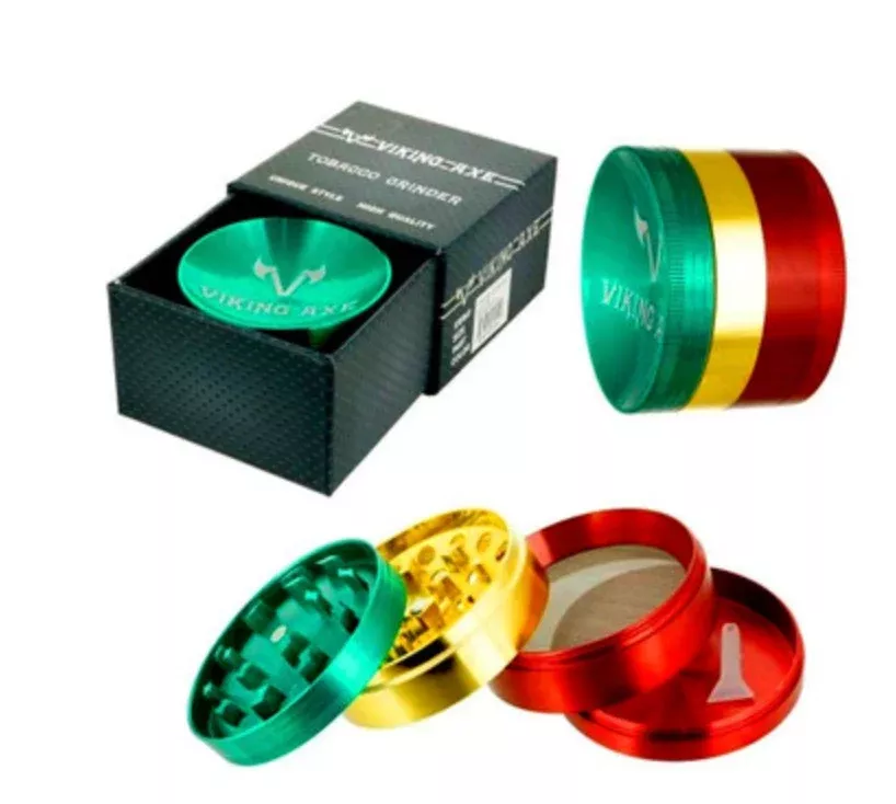 Viking Axe Rasta Grinder - Durable 4-Piece Herb Grinder (Assorted Sizes)