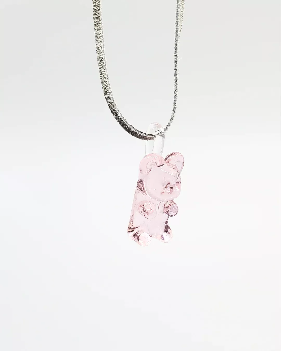 White Chocolate Glass Gummy Bear Pendant - Playful Pink Art Glass Jewelry