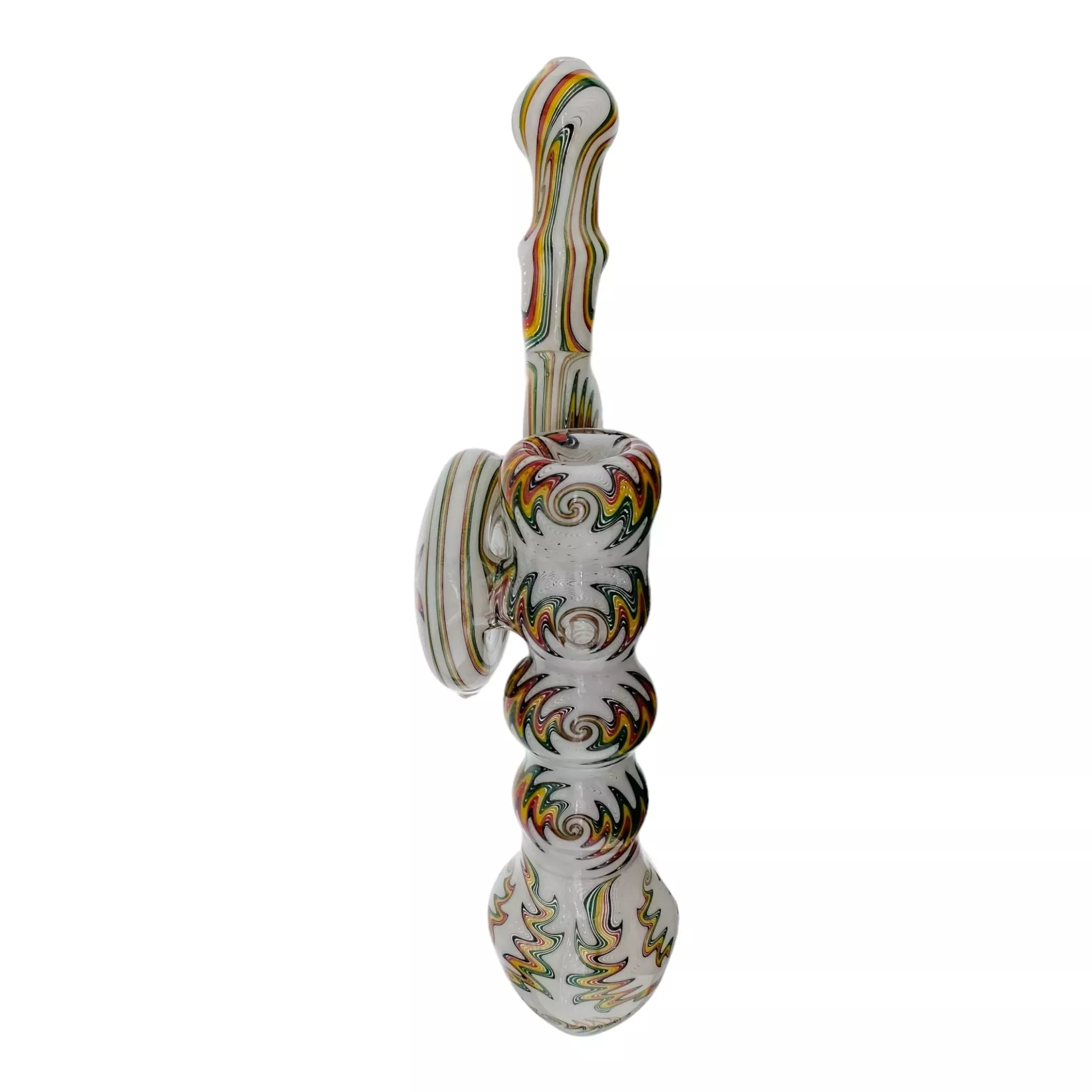 White With Rasta Linework Wig Wag Heady Bubbler Pipe