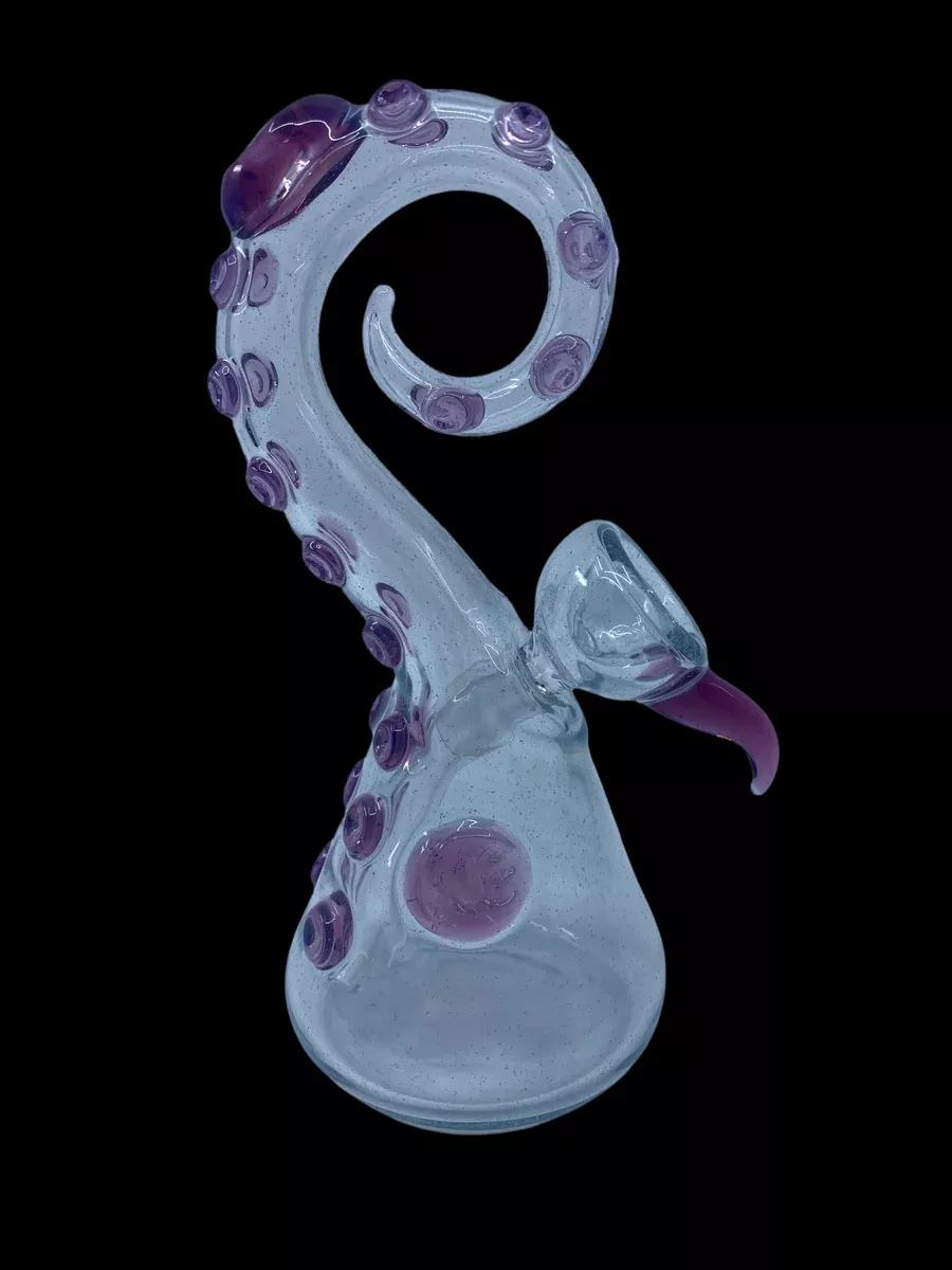 Wicked Glass Tentacle W Slide | Transparent Blue-Pink Glass Slide with Tentacle Accents