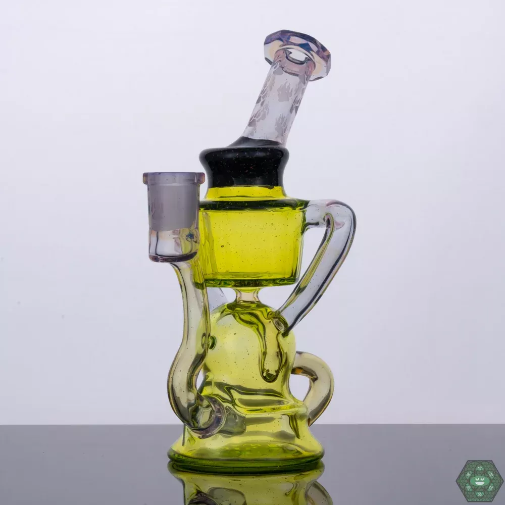 Wolfe Glass Double Single External Drain Recycler - Handcrafted 14MM Dab Rig with Faceted Design