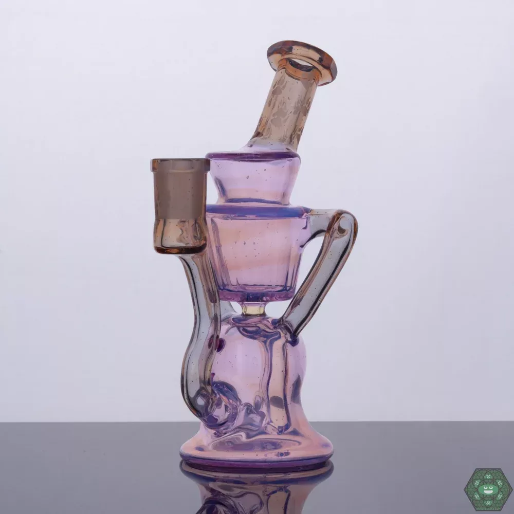 Wolfe Glass Double Single Internal Drain Recycler - 14MM Compact Recycler with Faceted Mouthpiece & Joint