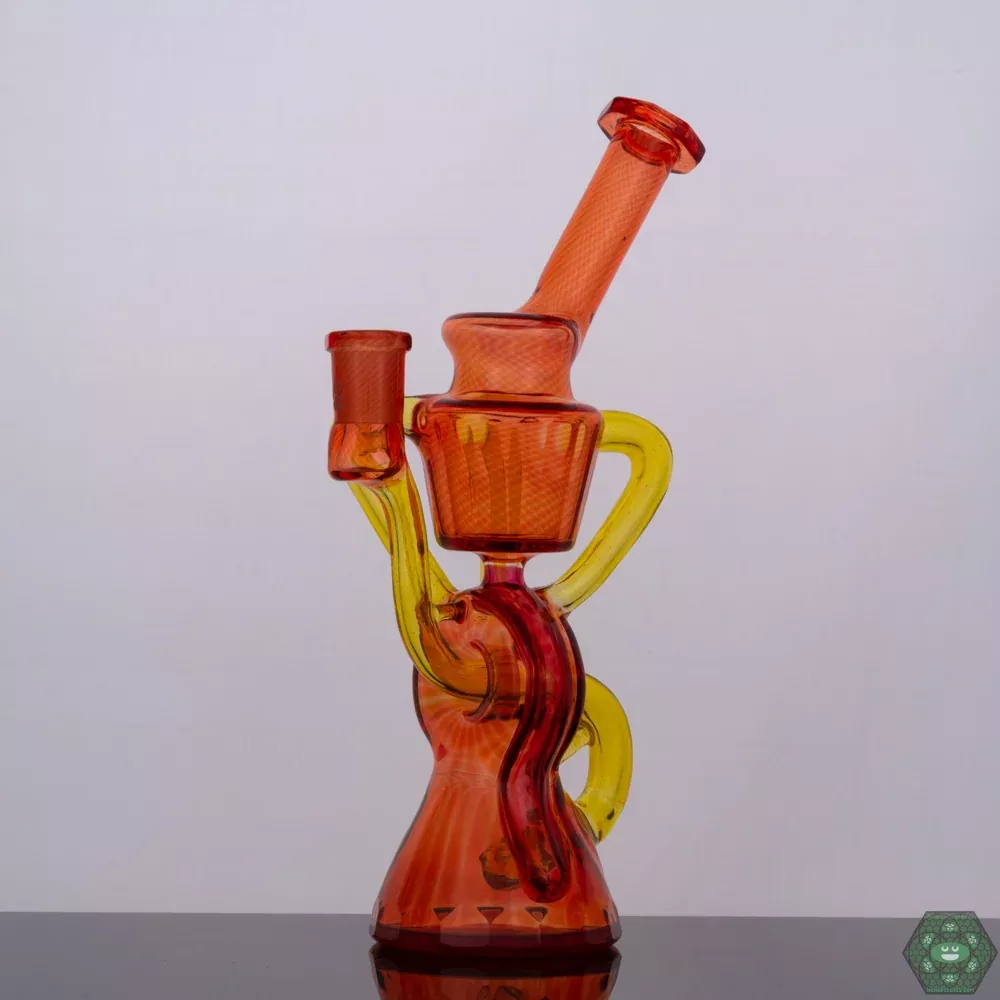 Wolfe Glass Triple Single Donut Recycler - 10MM Handcrafted Recycler Rig with Unique Donut Perc Design