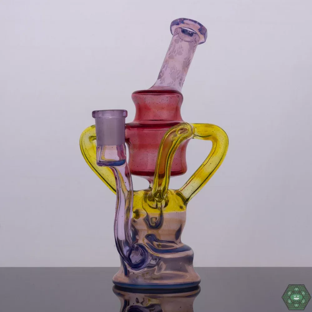 Wolfe Glass Triple Single Recycler - Phoenix Crushed Opal with External Drain and Faceted Mouthpiece