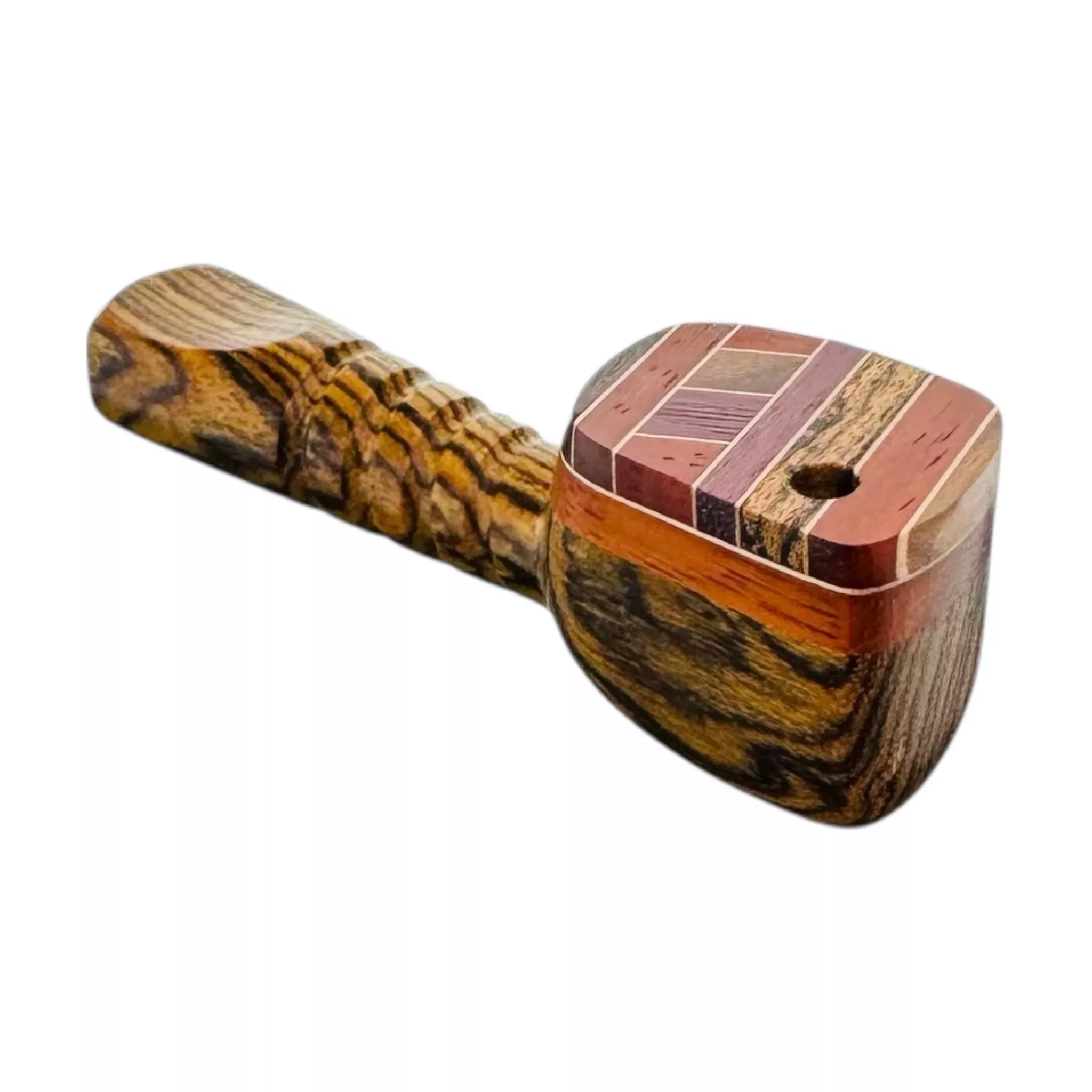 Wood Hand Pipe - 4.75" Hand Pipe With Diagonal Wood Inlay With Swiveling Lid Cap