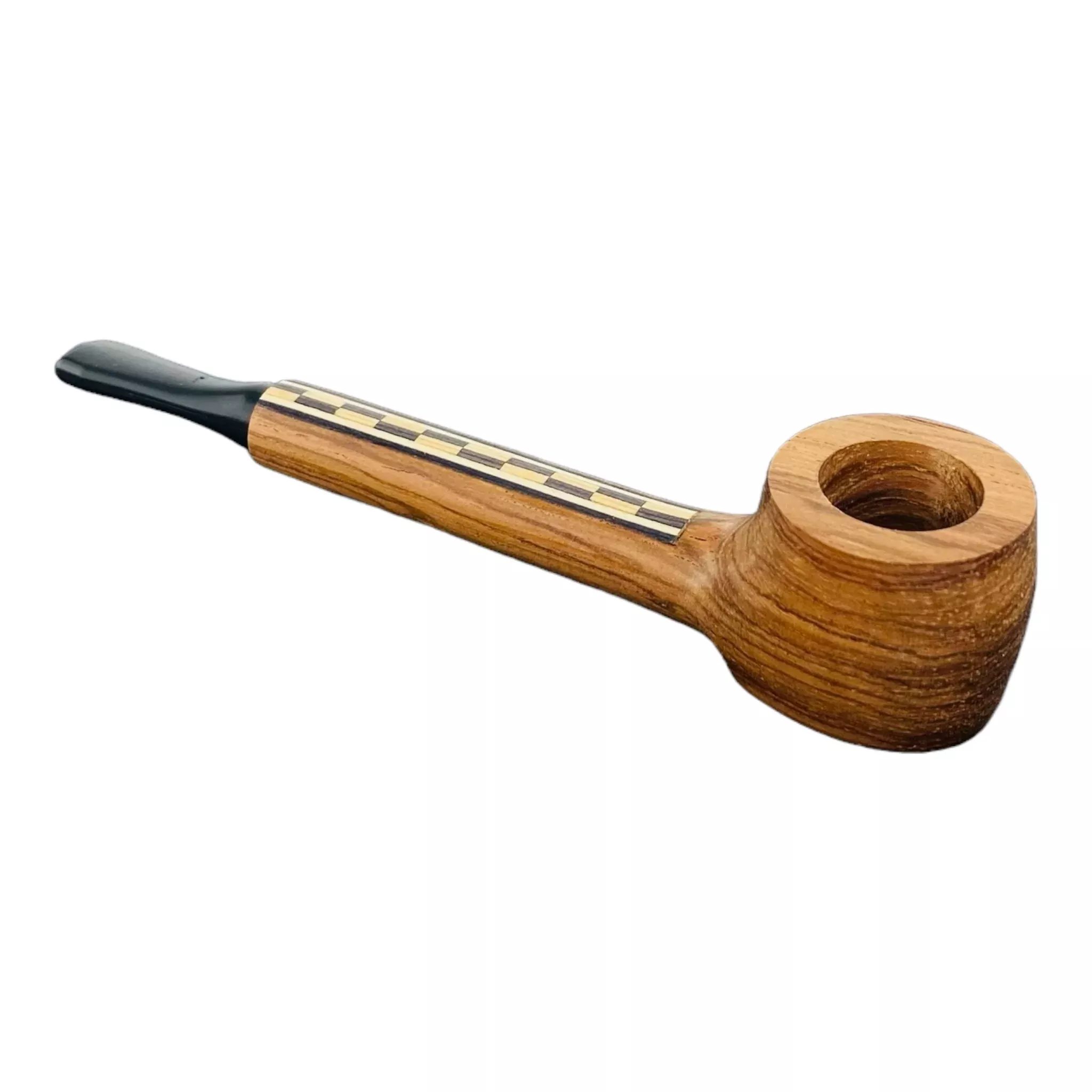 Wood Hand Pipe - Long Skinny Stem With Wood Inlay And Plastic Mouthpiece