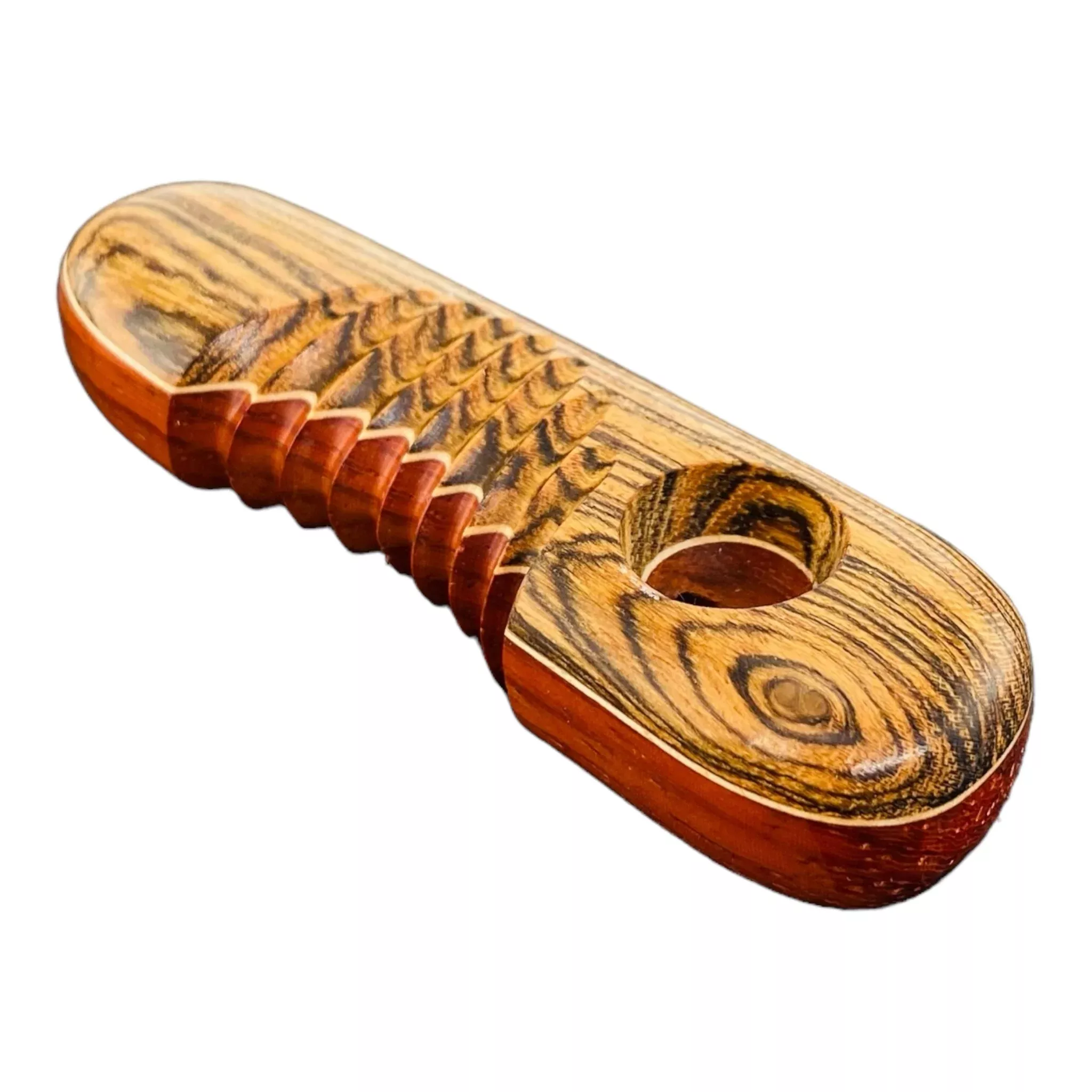 Wood Hand Pipe - Oval With Notches Wood Pipe