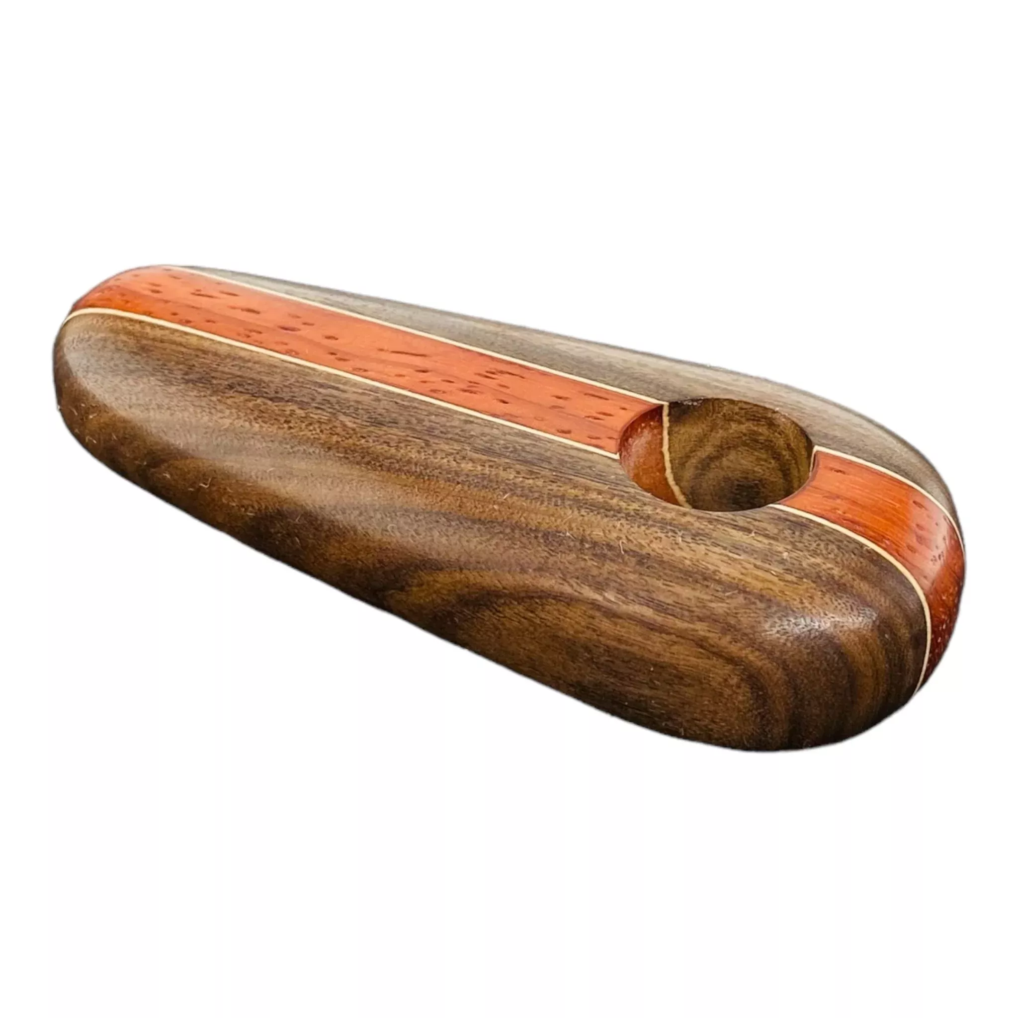 Wood Hand Pipe - Wide Oval Hand Pipe With Two Tone Hardwood