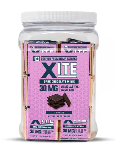 Xite Dark Chocolate Minis 30mg (15mg D9 THC: 15mg CBD)