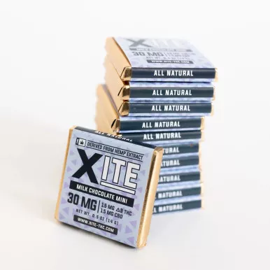 Xite Milk Chocolate Minis 30mg (15mg D9 THC: 15mg CBD)