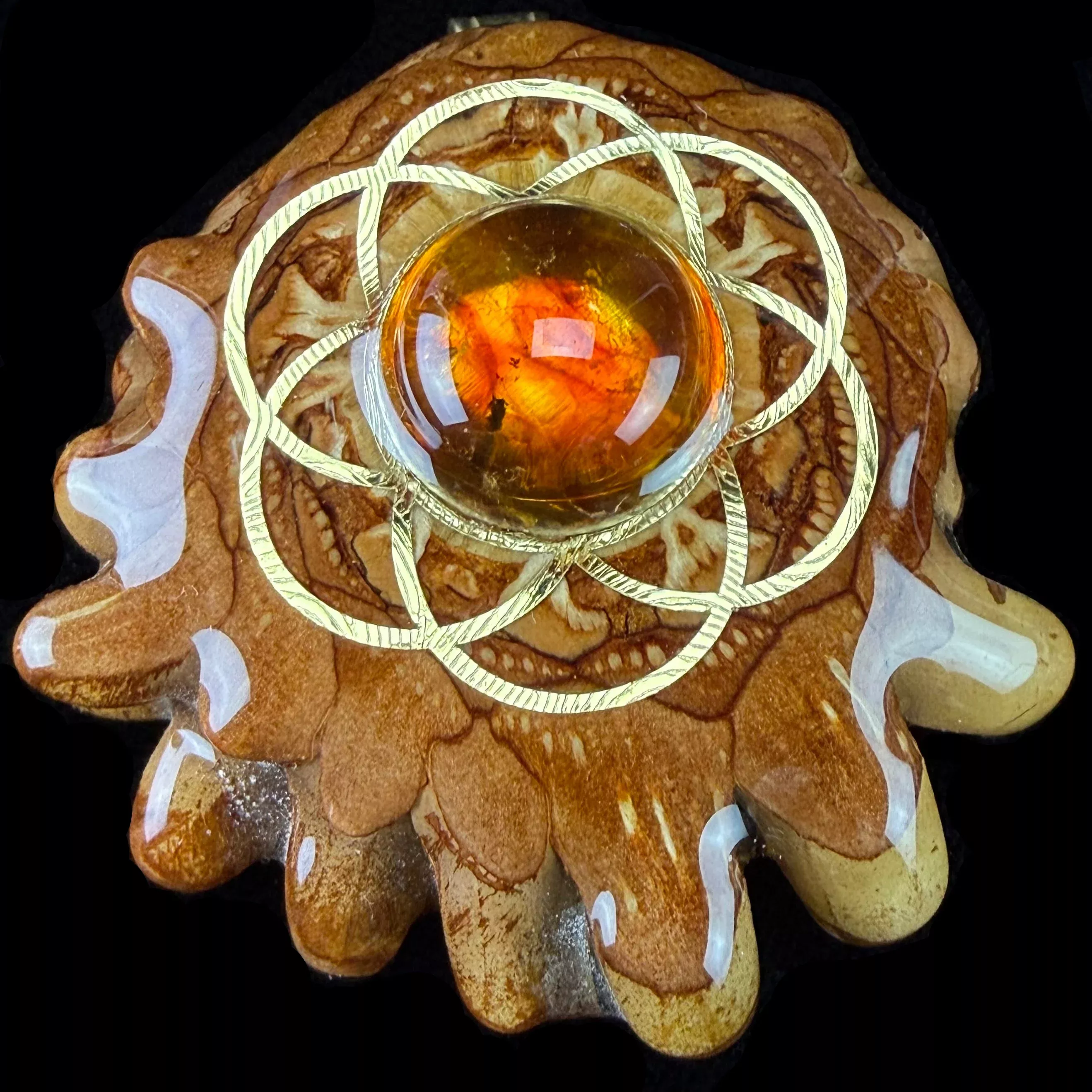 Yellow Amber W/ Gold SOL Pendant by Third Eye Pinecones