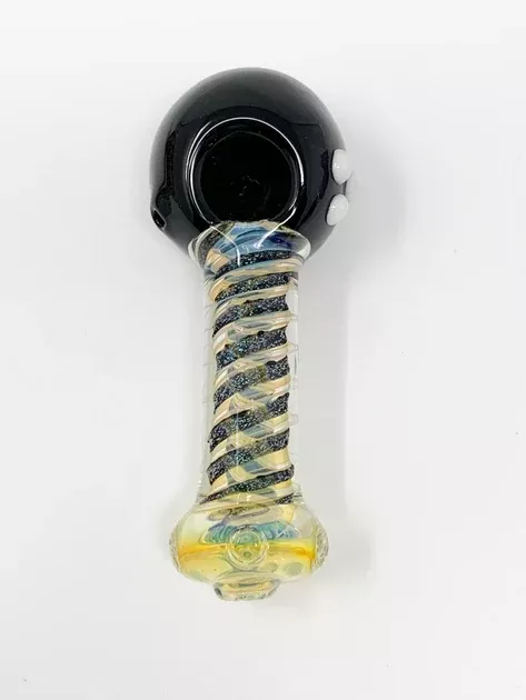 Yellow Dichro Swirl Black Head Glass Hand Pipe